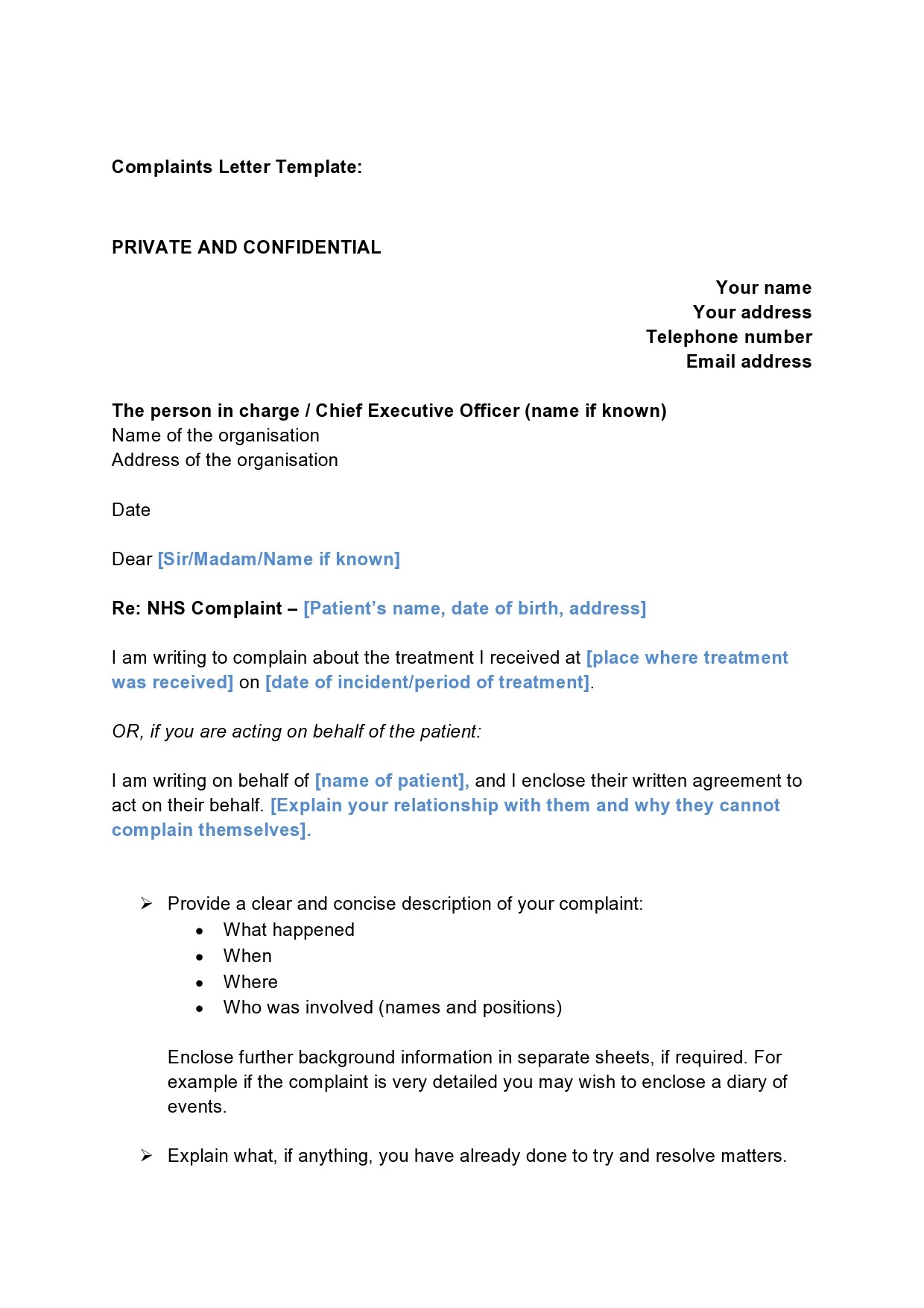 Free complaint letter template 12