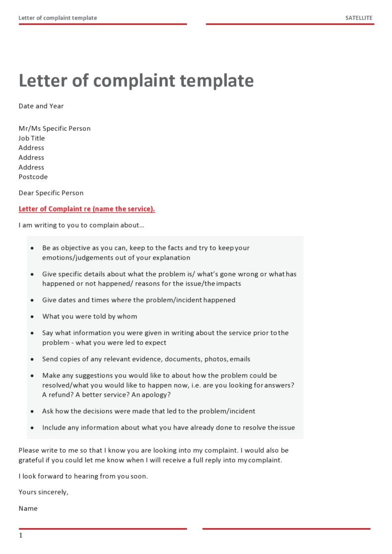 40 Formal Complaint Letter Templates (Word) ᐅ TemplateLab