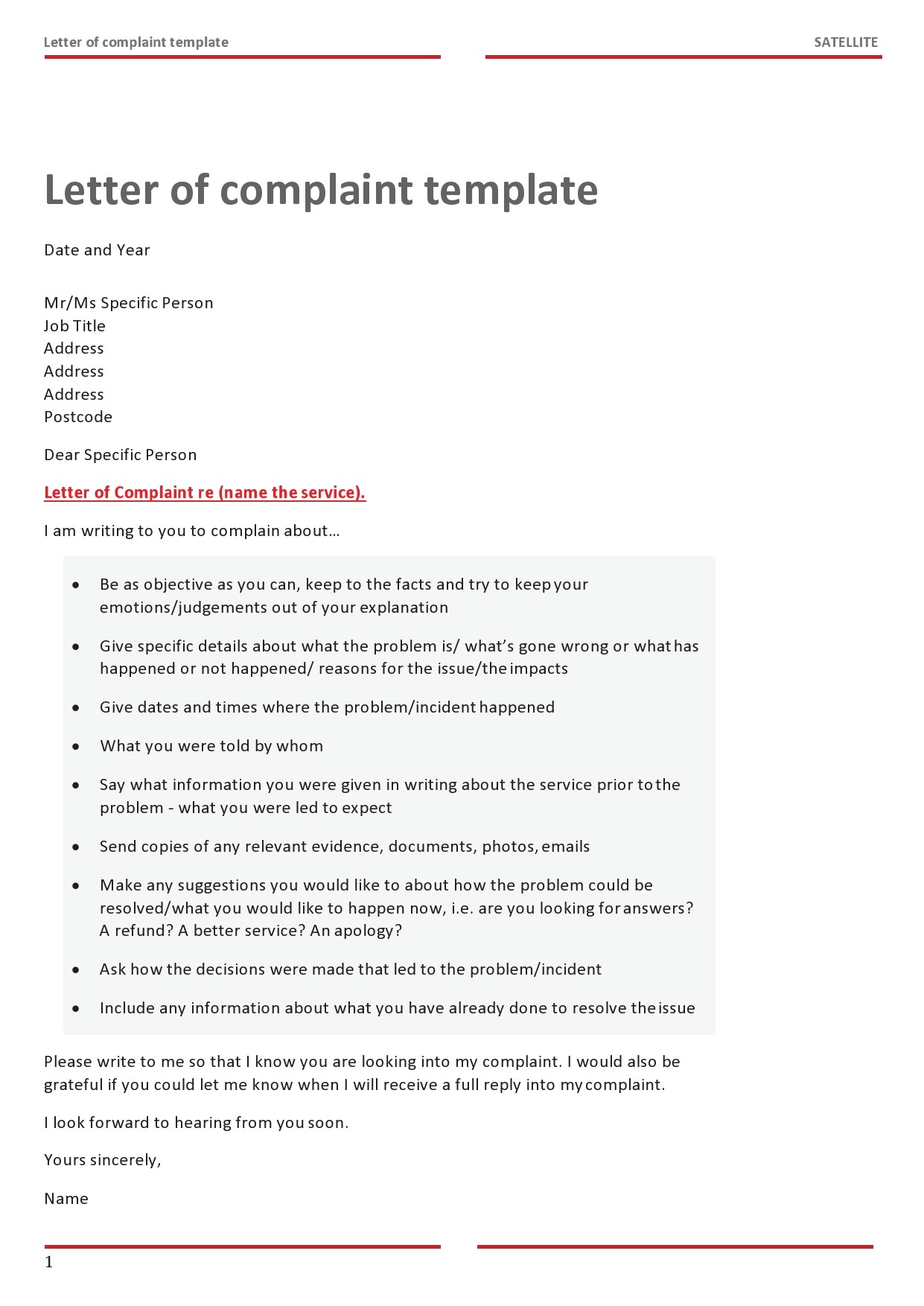 Free complaint letter template 13