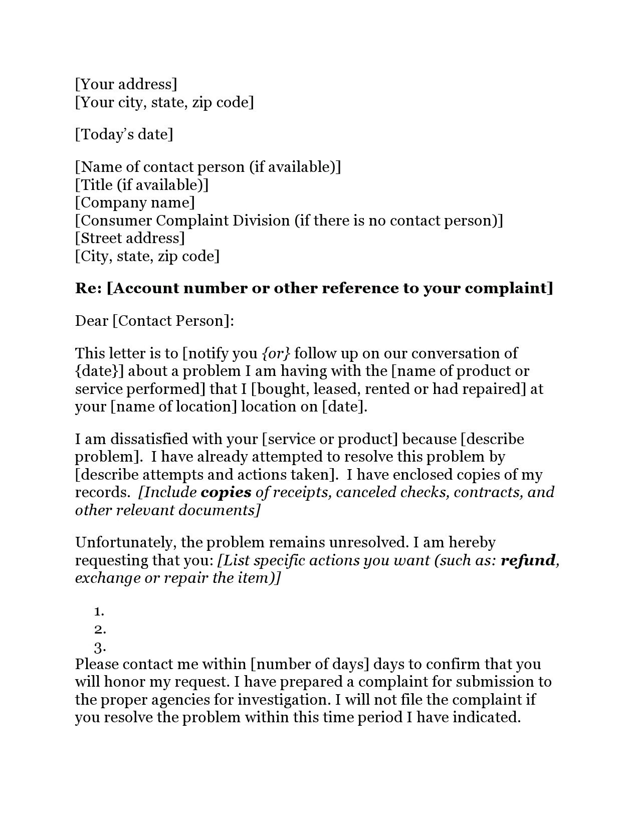 Free complaint letter template 20