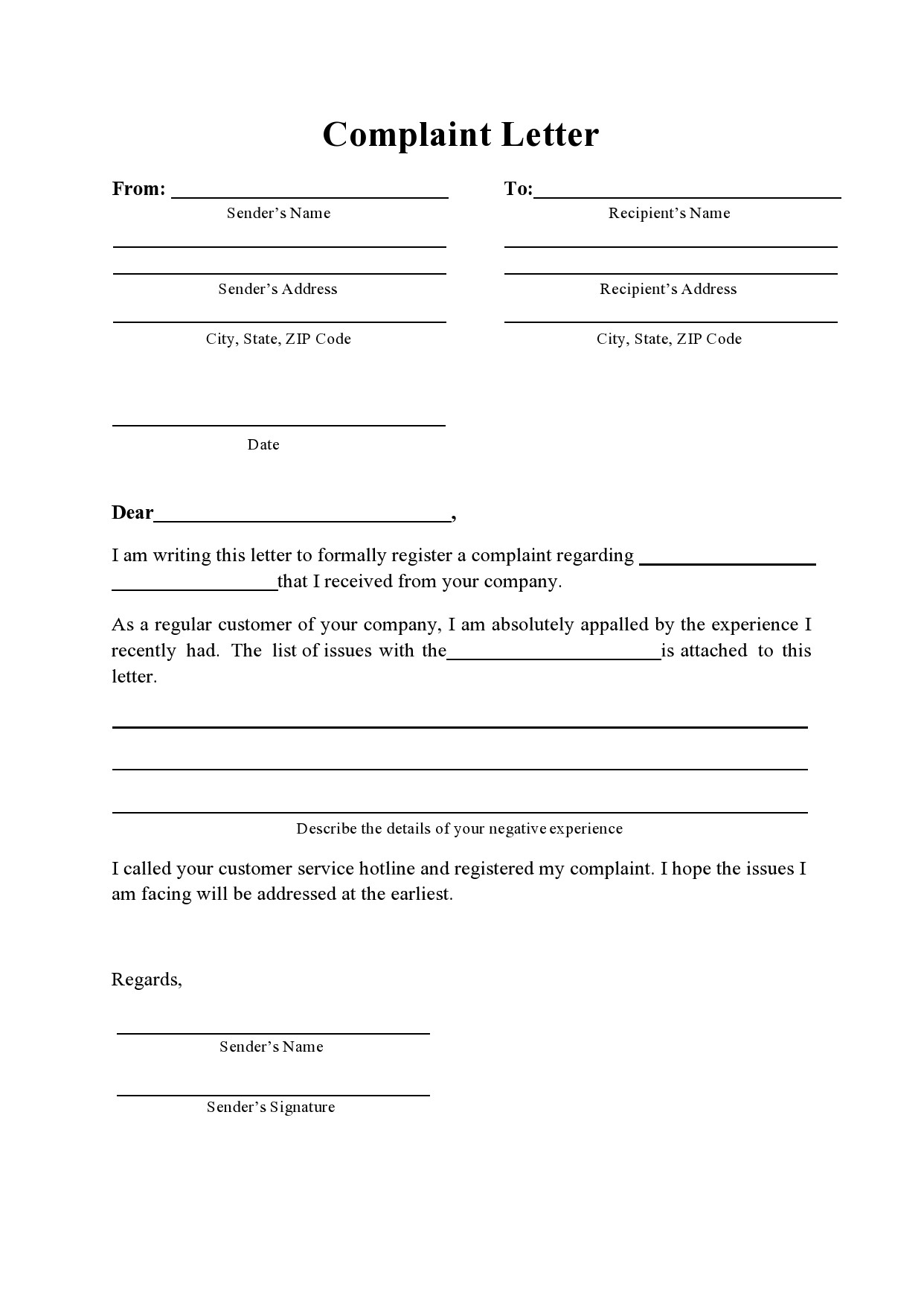 Free complaint letter template 21