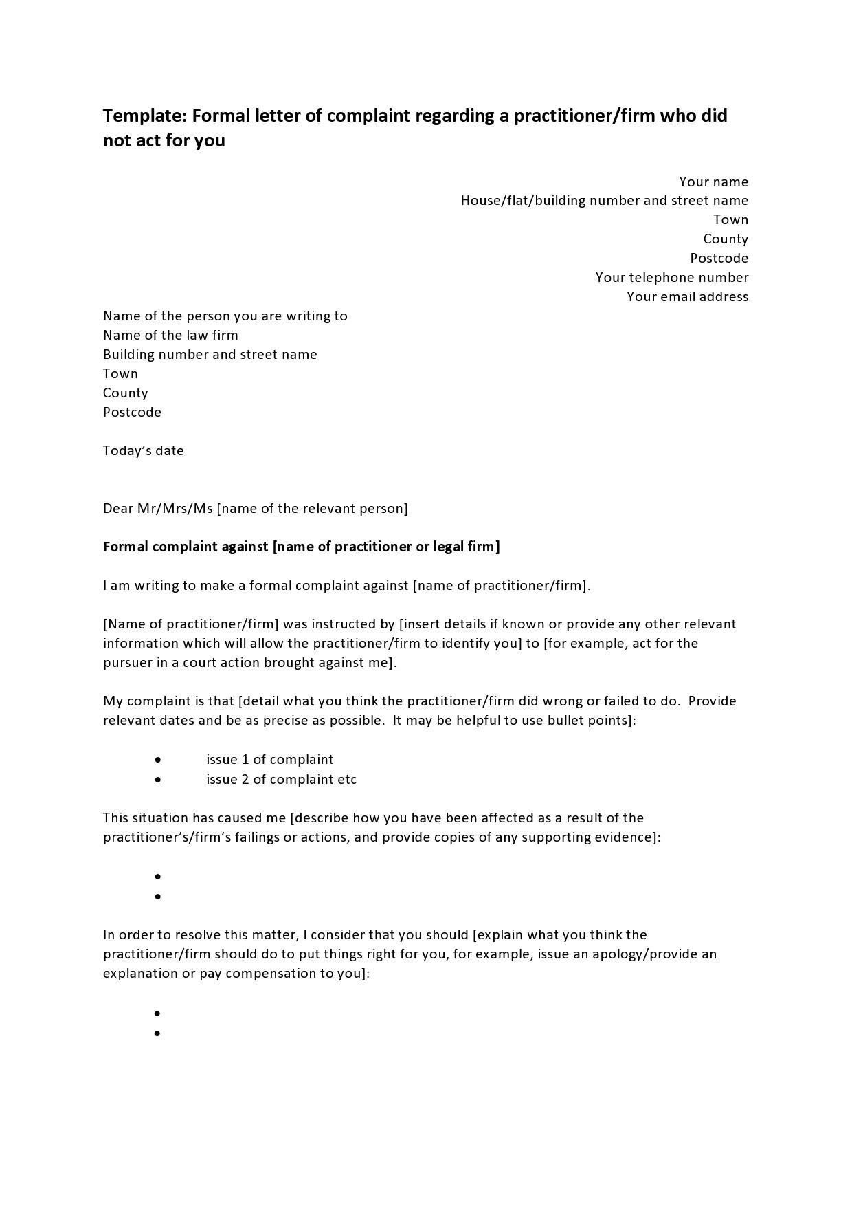 Free complaint letter template 36