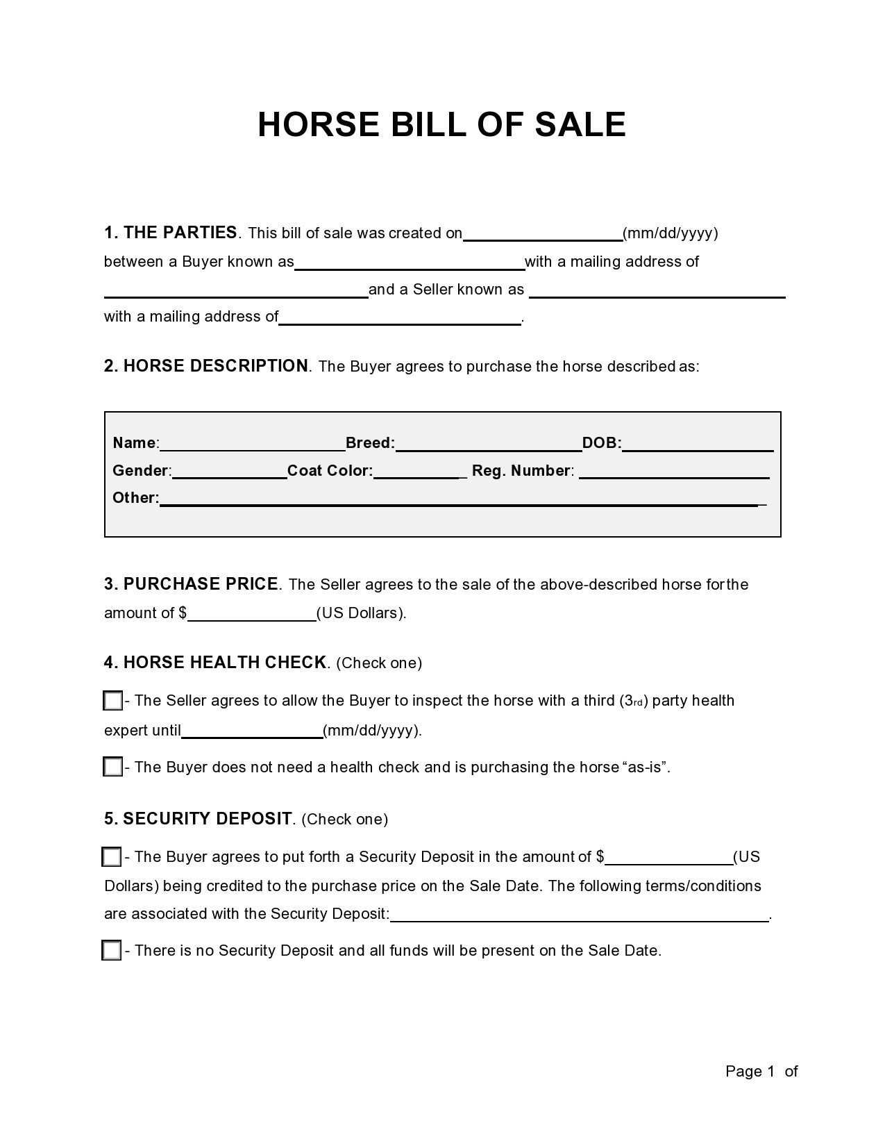 Free horse bill of sale 02