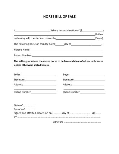 42 Printable Horse Bill of Sale Forms Templates ᐅ TemplateLab