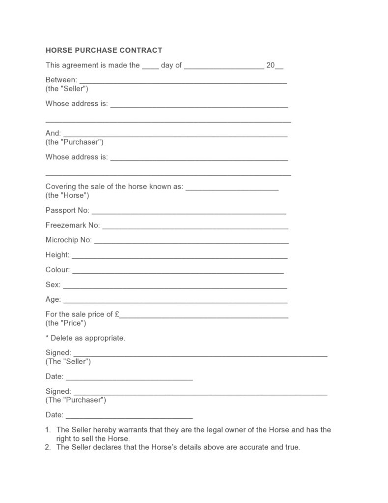 Printable Horse Bill of Sale Forms & Templates