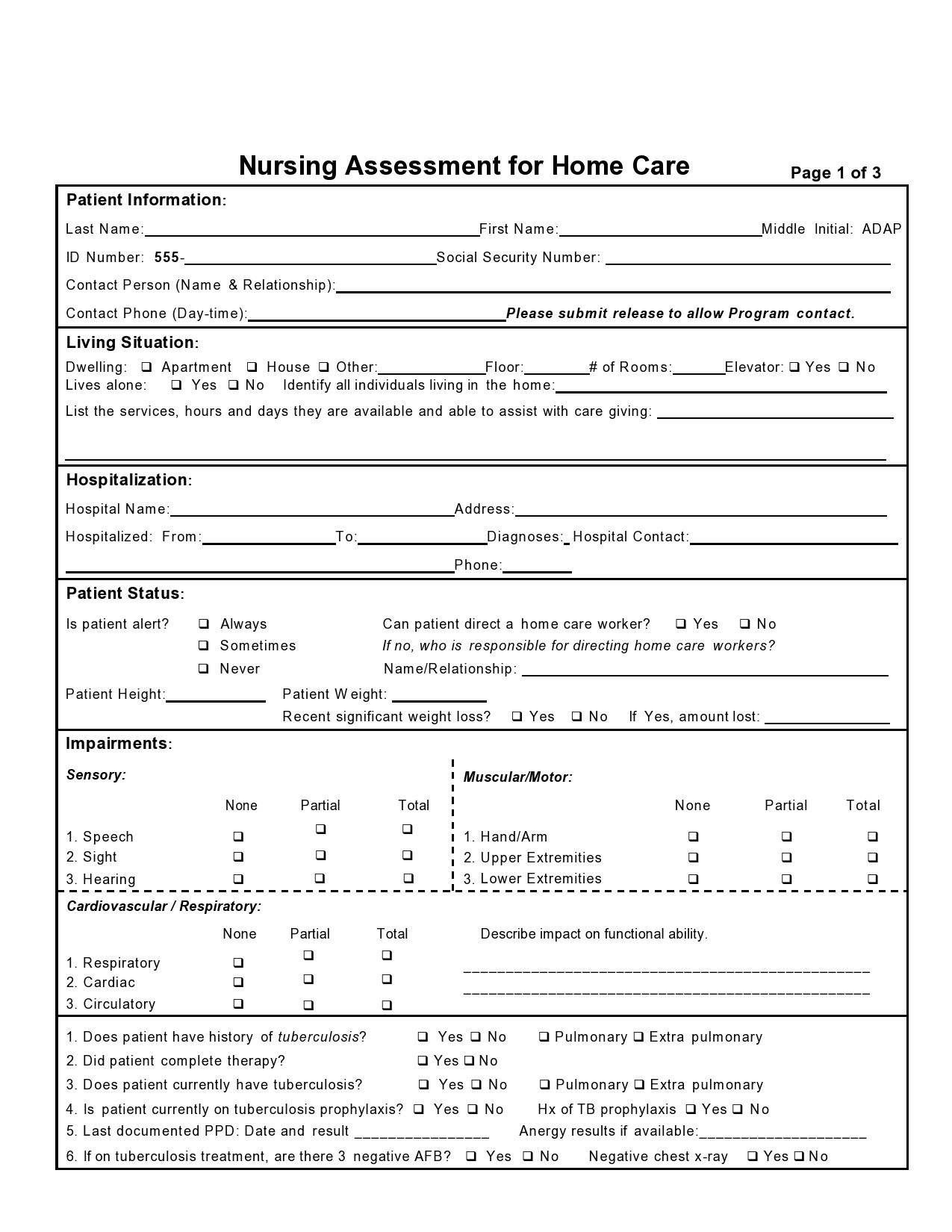 Free nursing assessment template 09