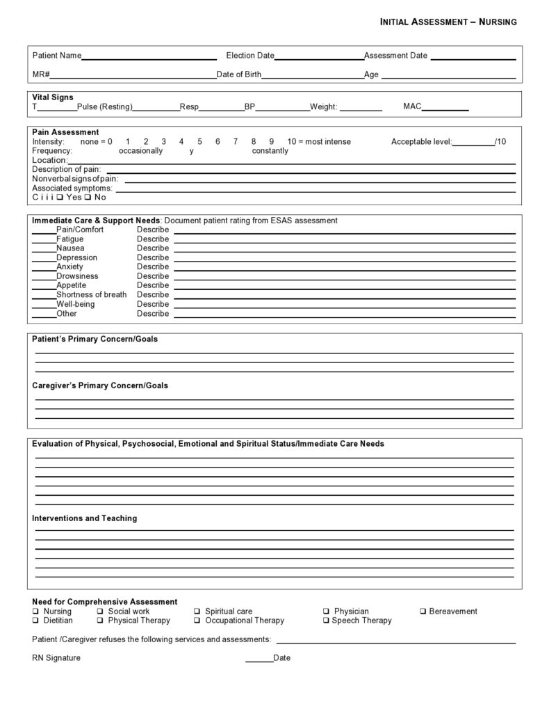 Printable Nursing Assessment Forms