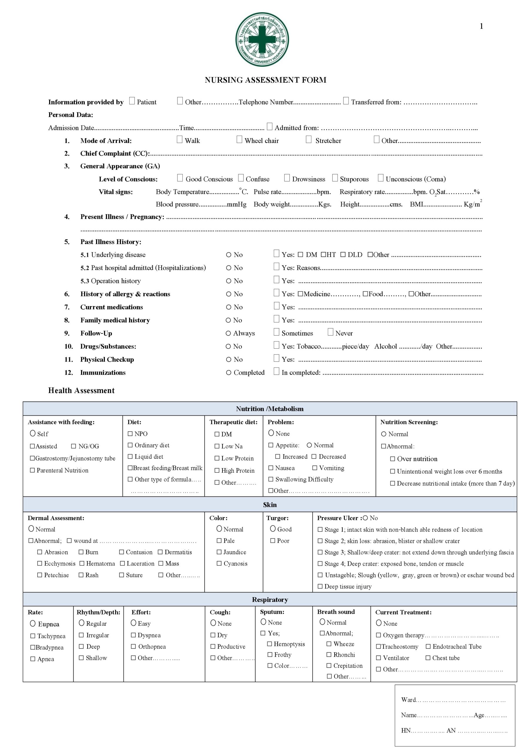 Free nursing assessment template 33