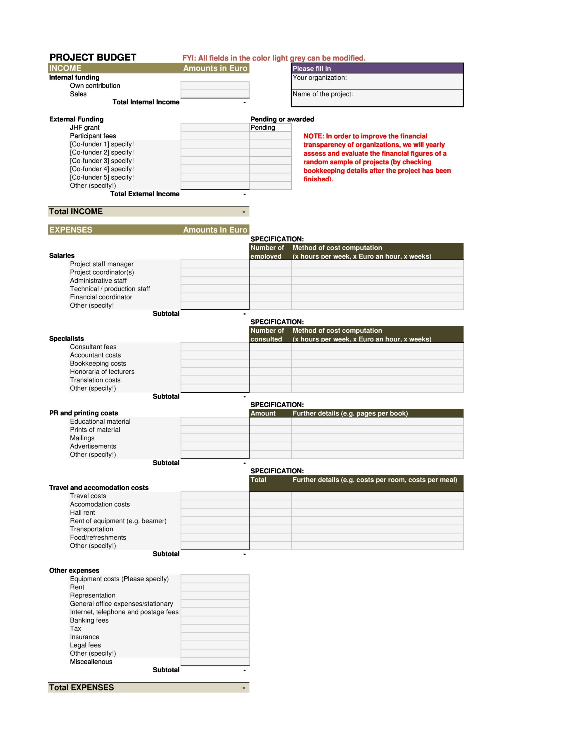 Free project budget template 05