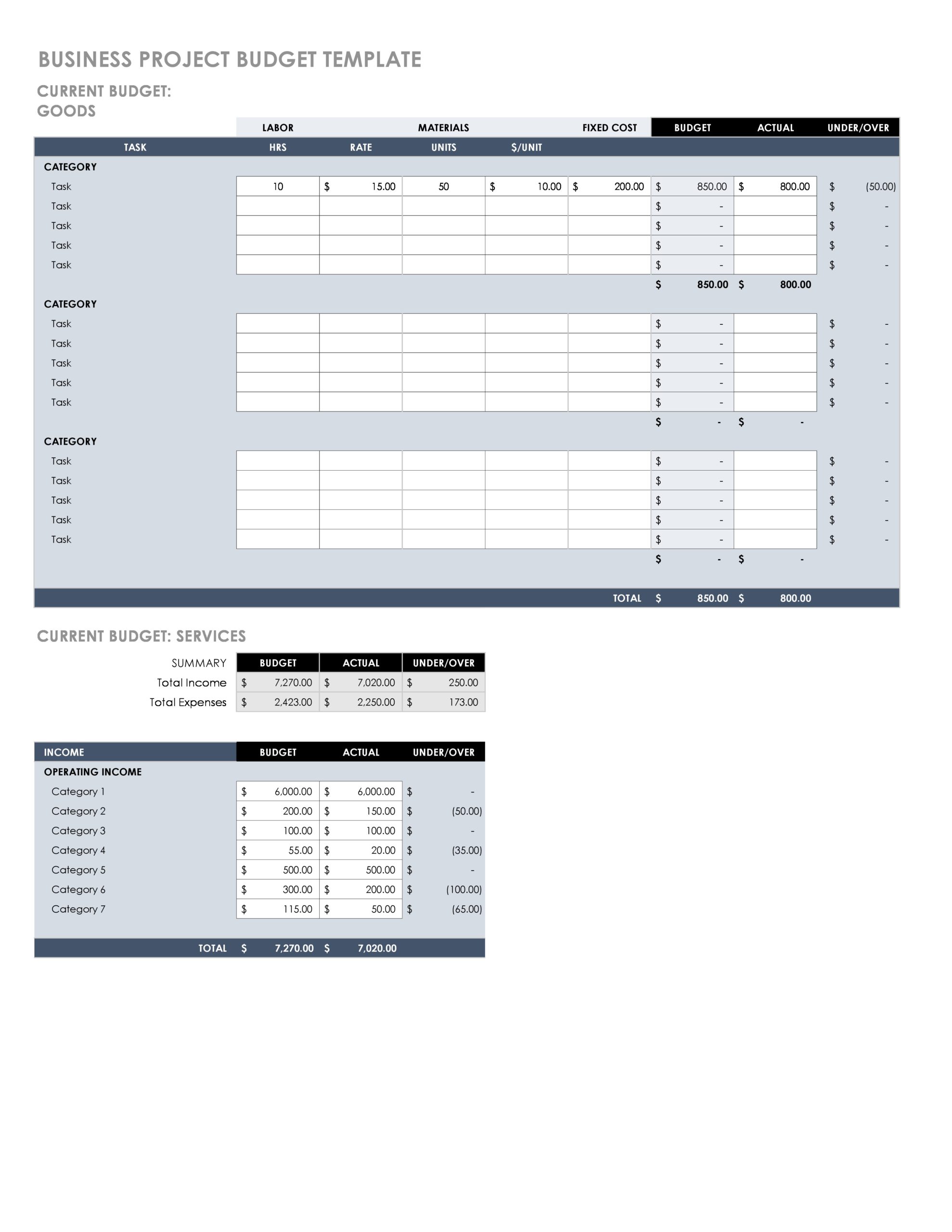 Free project budget template 10