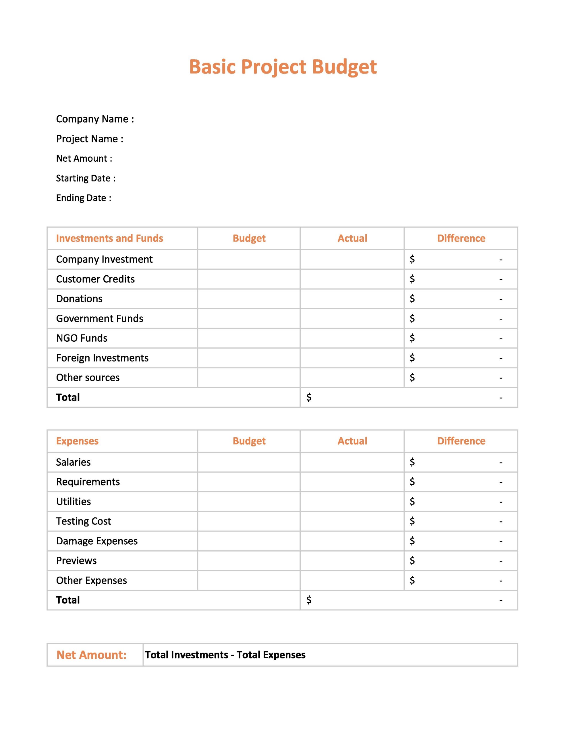 Free project budget template 33
