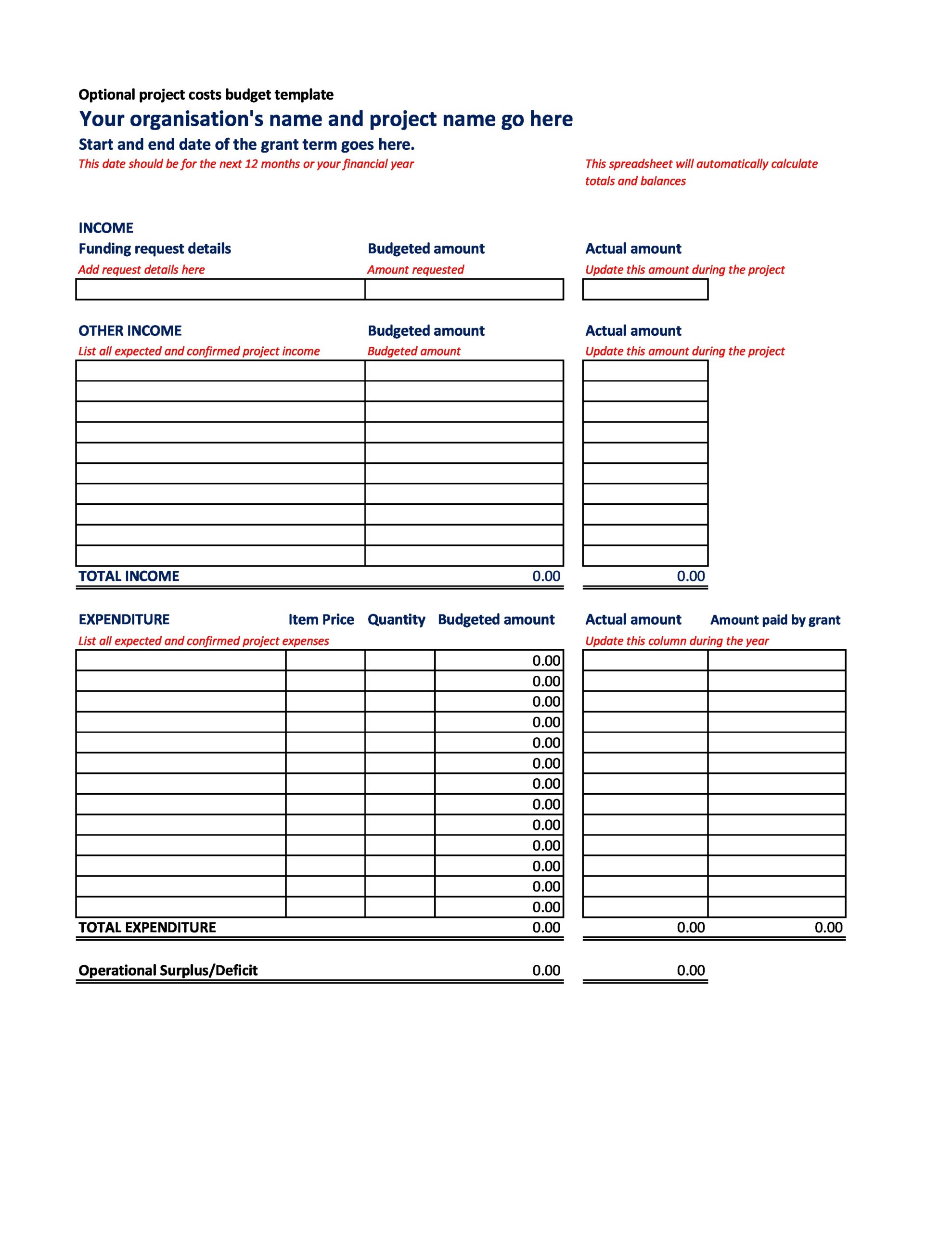 Free project budget template 41
