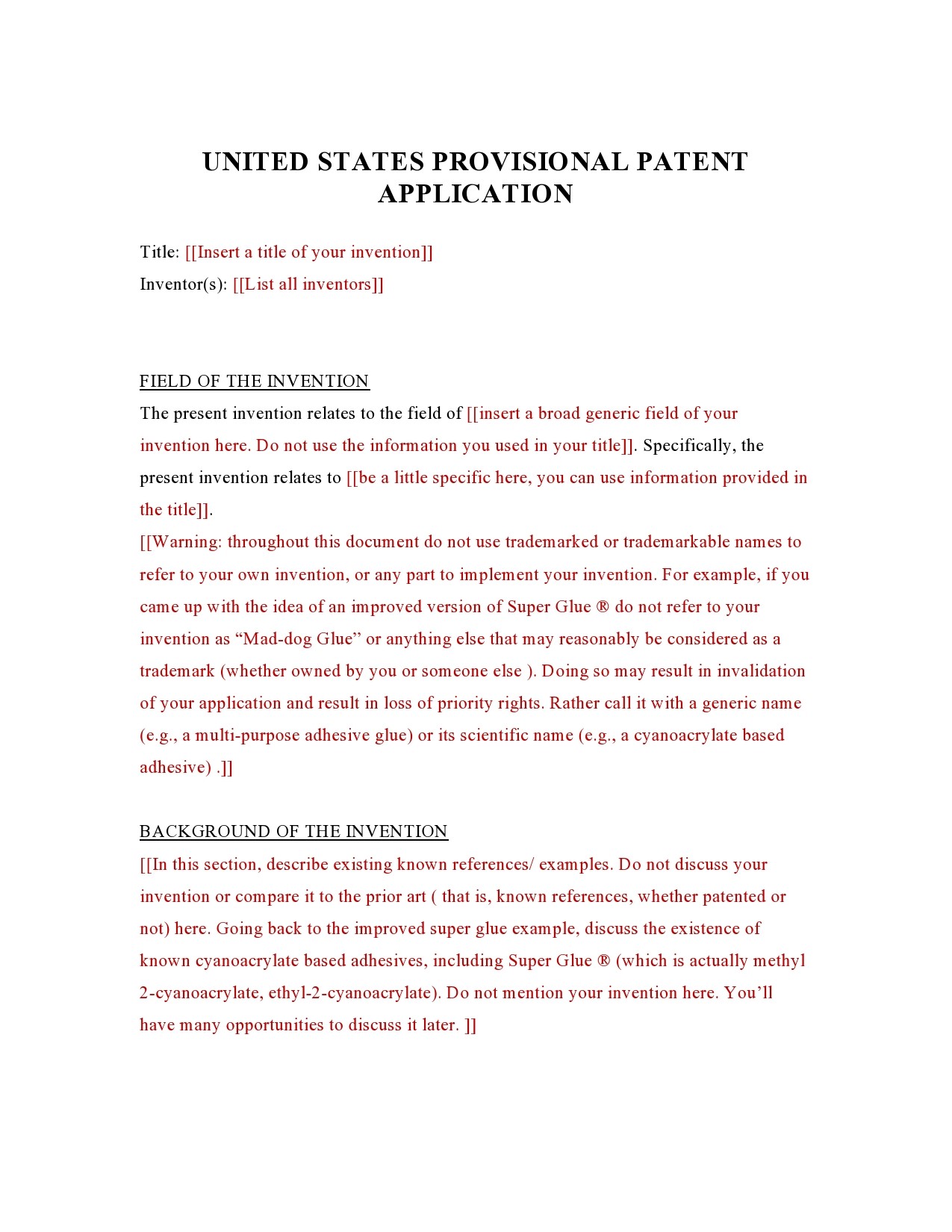Free provisional patent application template 03
