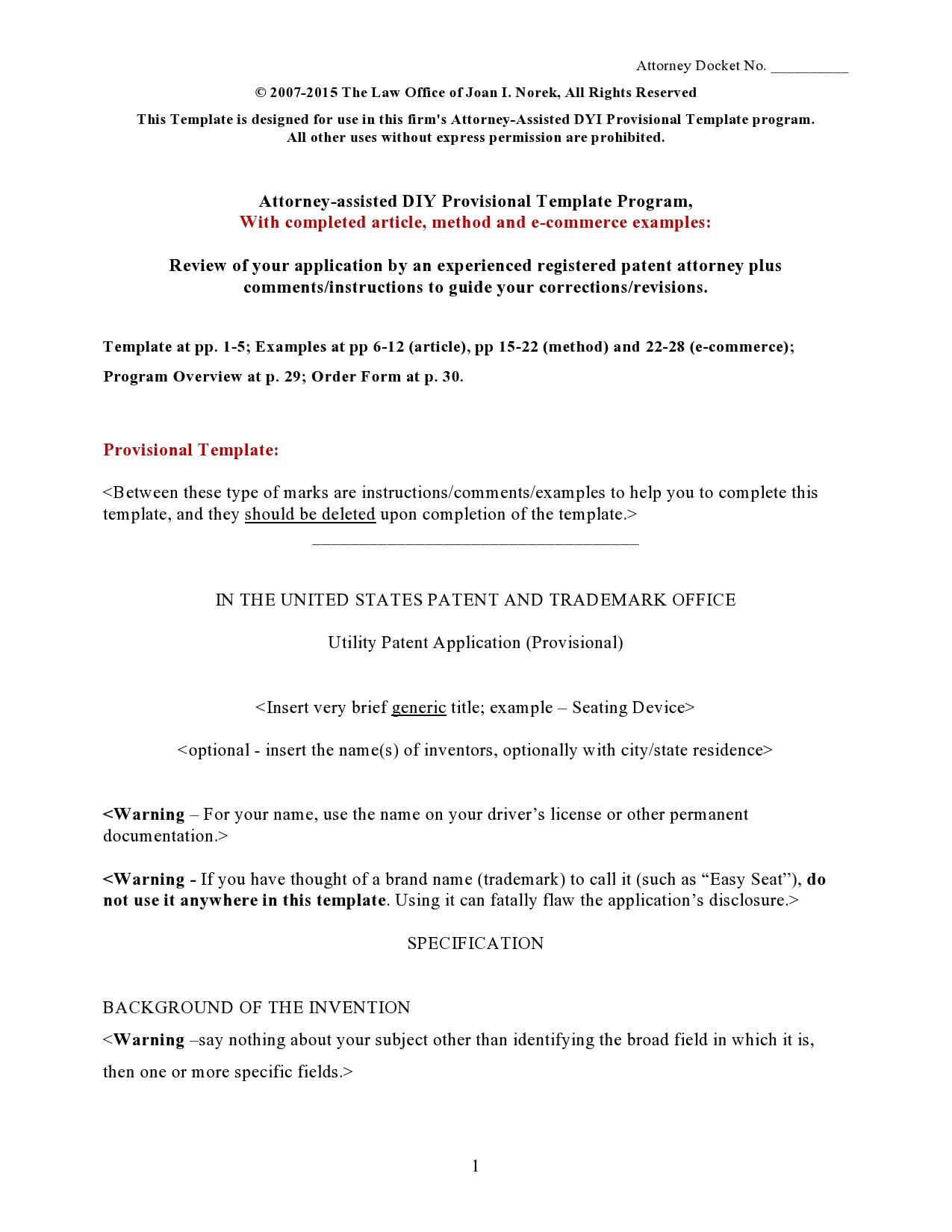 Free provisional patent application template 04