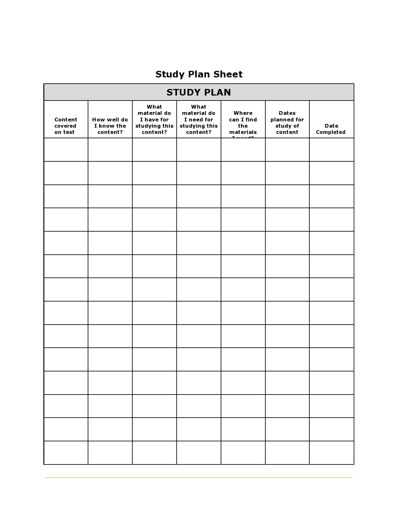 Free study plan template 06