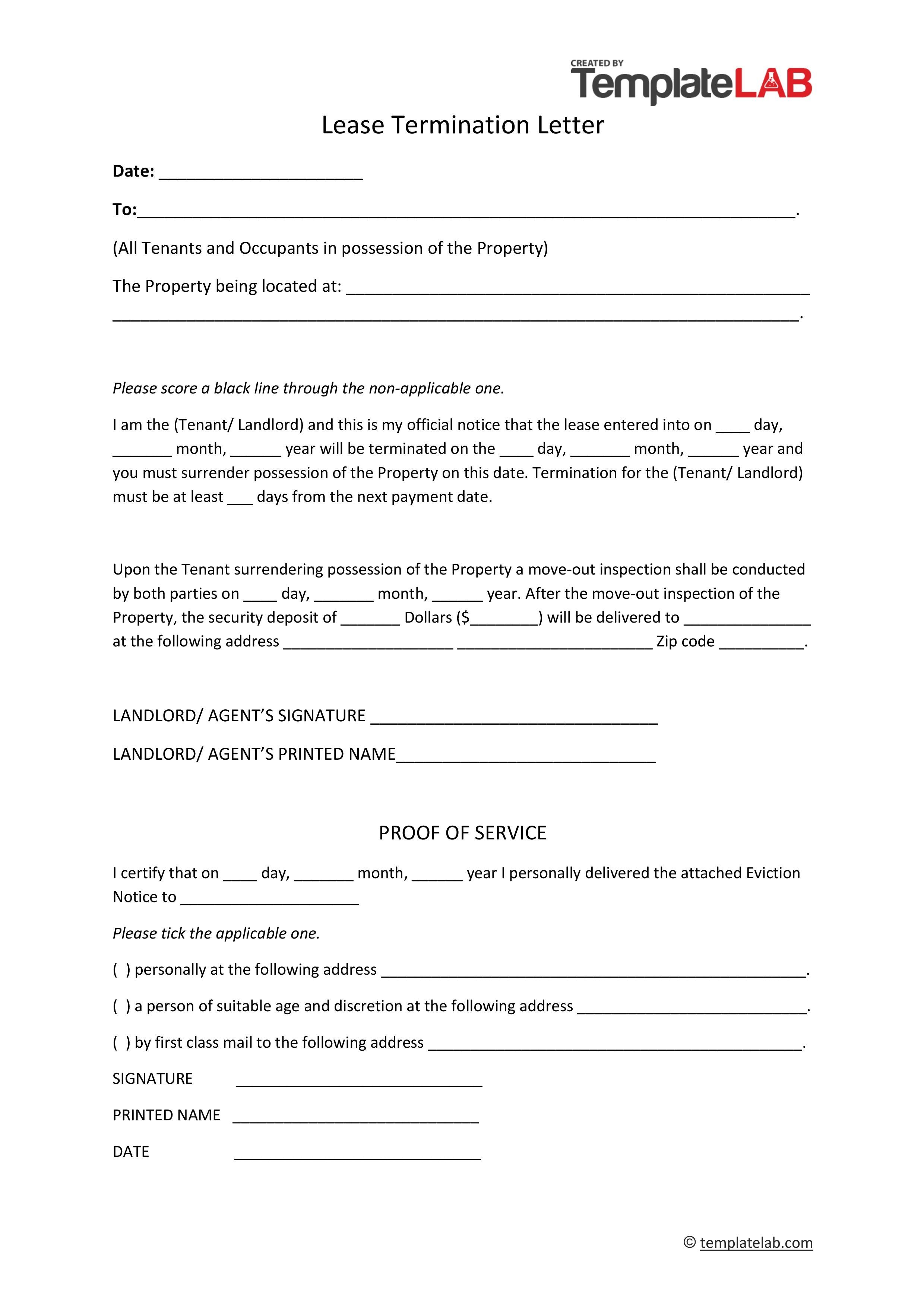 Lease Agreement Termination Notice Template Printable Form, Templates