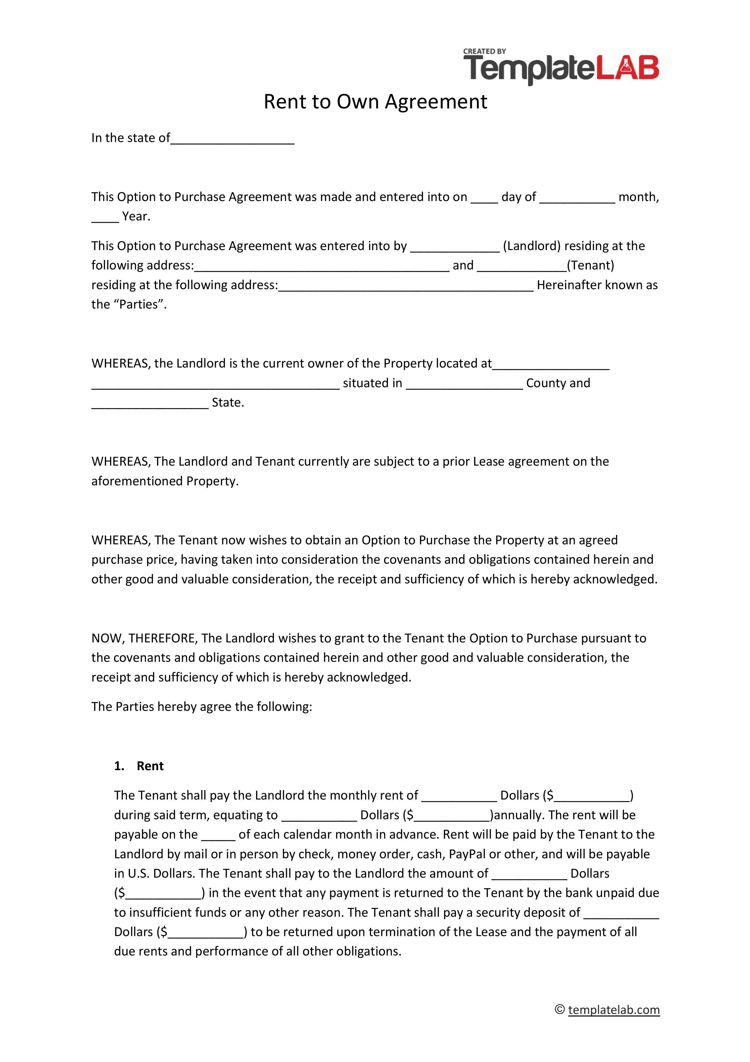30 Free Rent To Own Contracts Templates TemplateLab