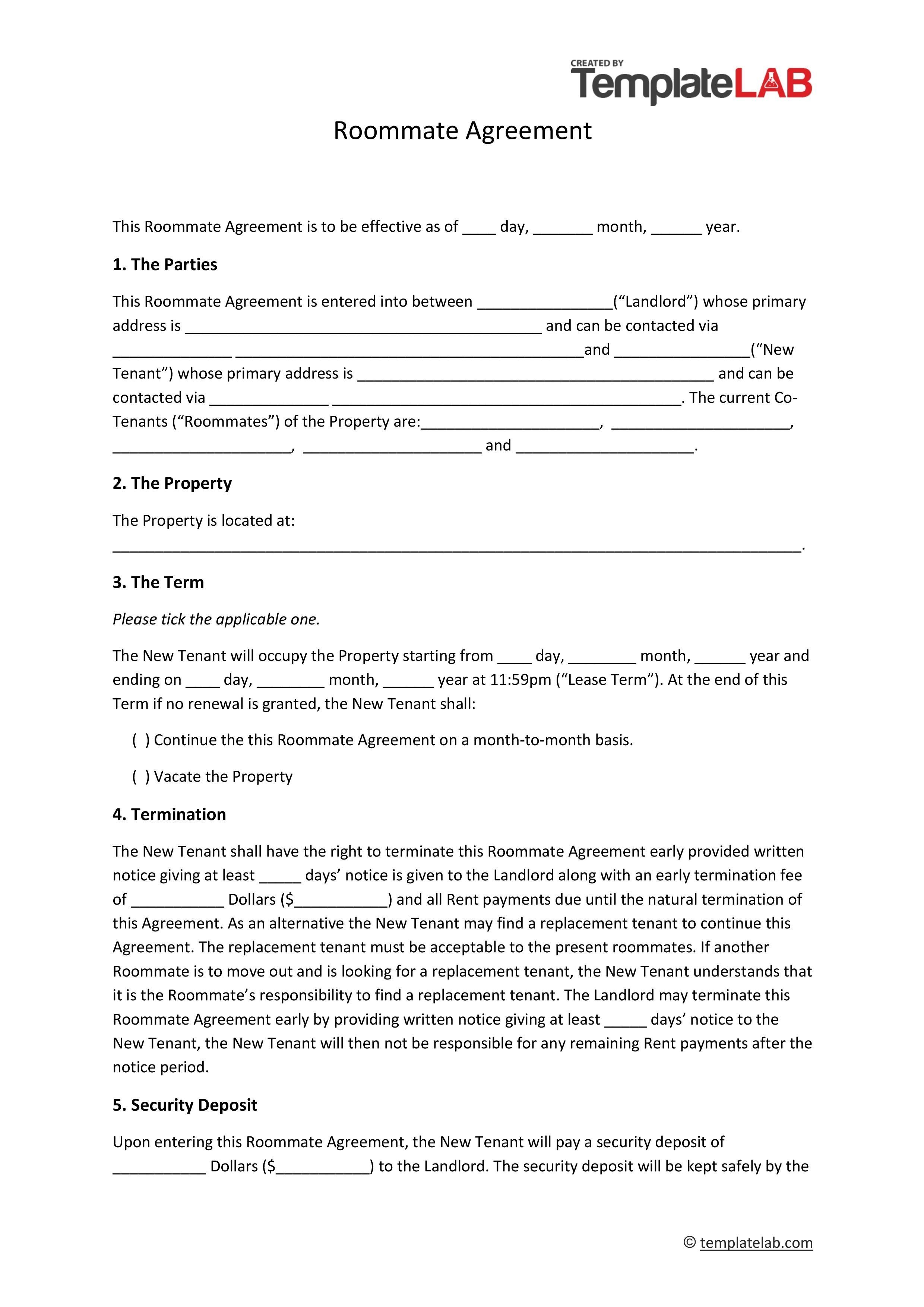 40 free roommate agreement templates forms word pdf