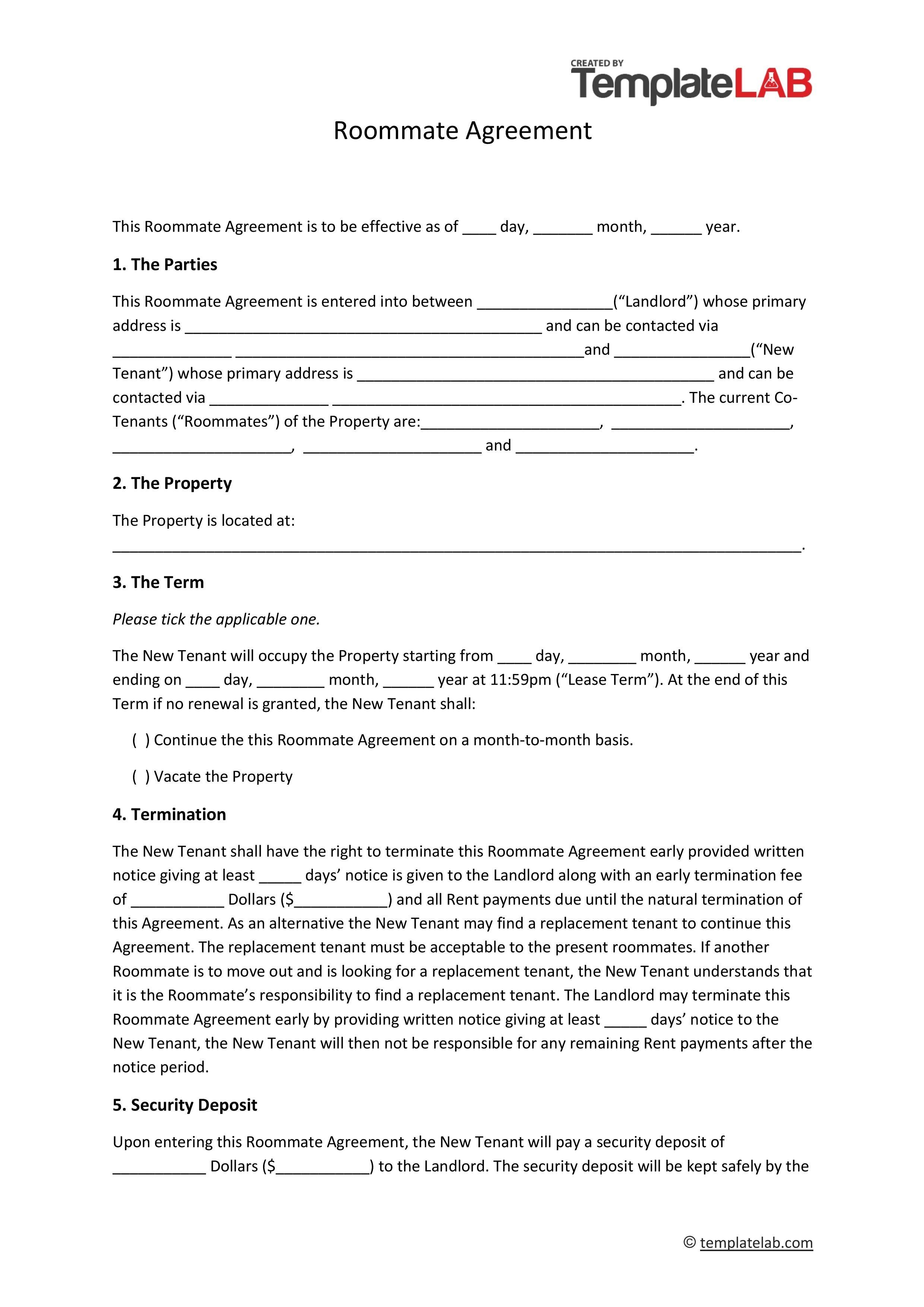 Free Roommate Agreement Form Template Printable Form Templates And 