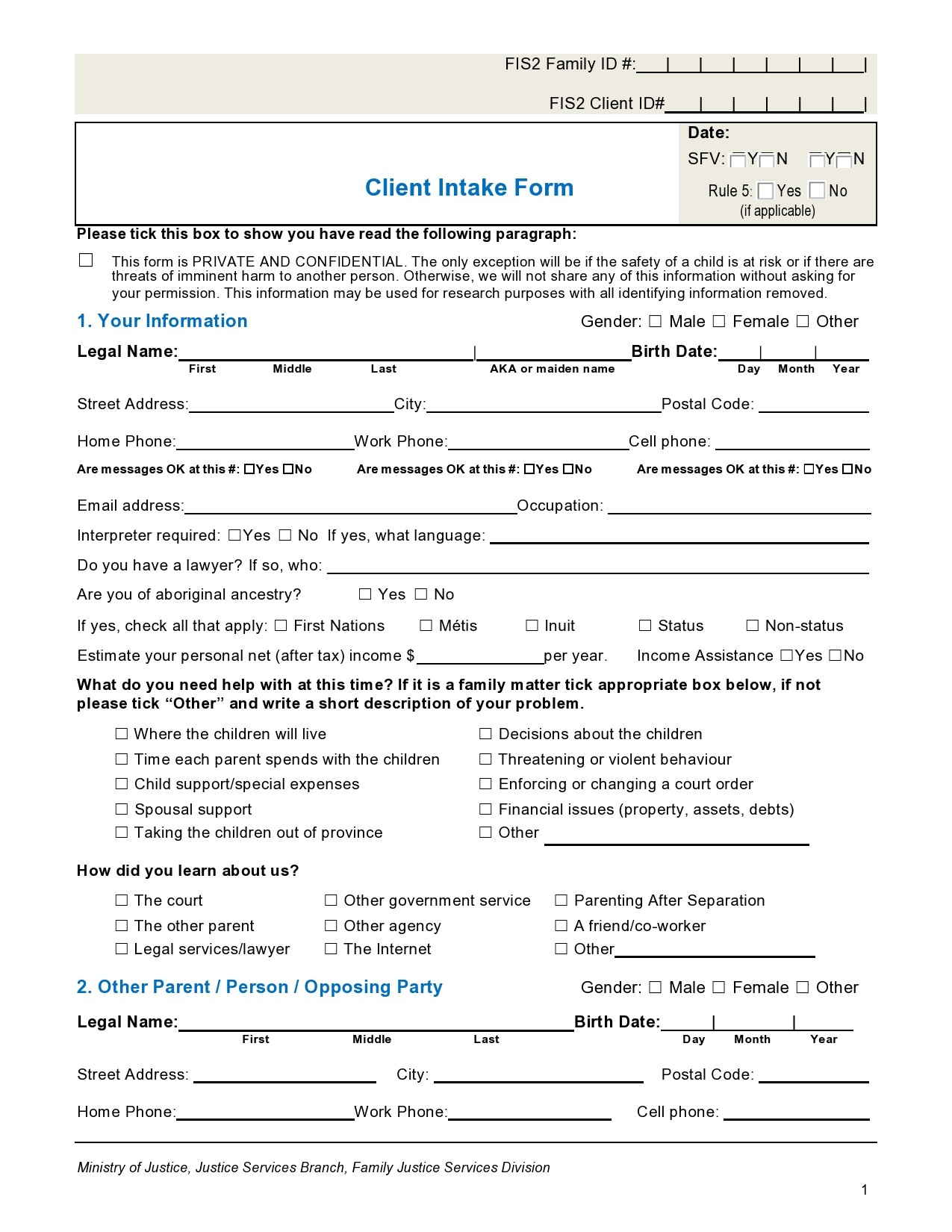 42 Printable Client Intake Forms (FREE Templates) ᐅ TemplateLab