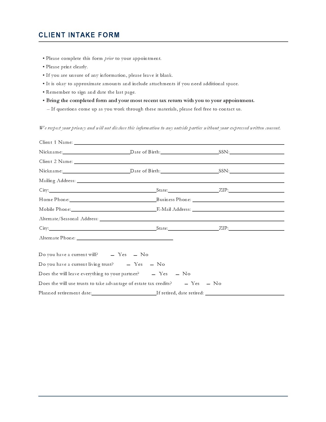 Free client intake form 11