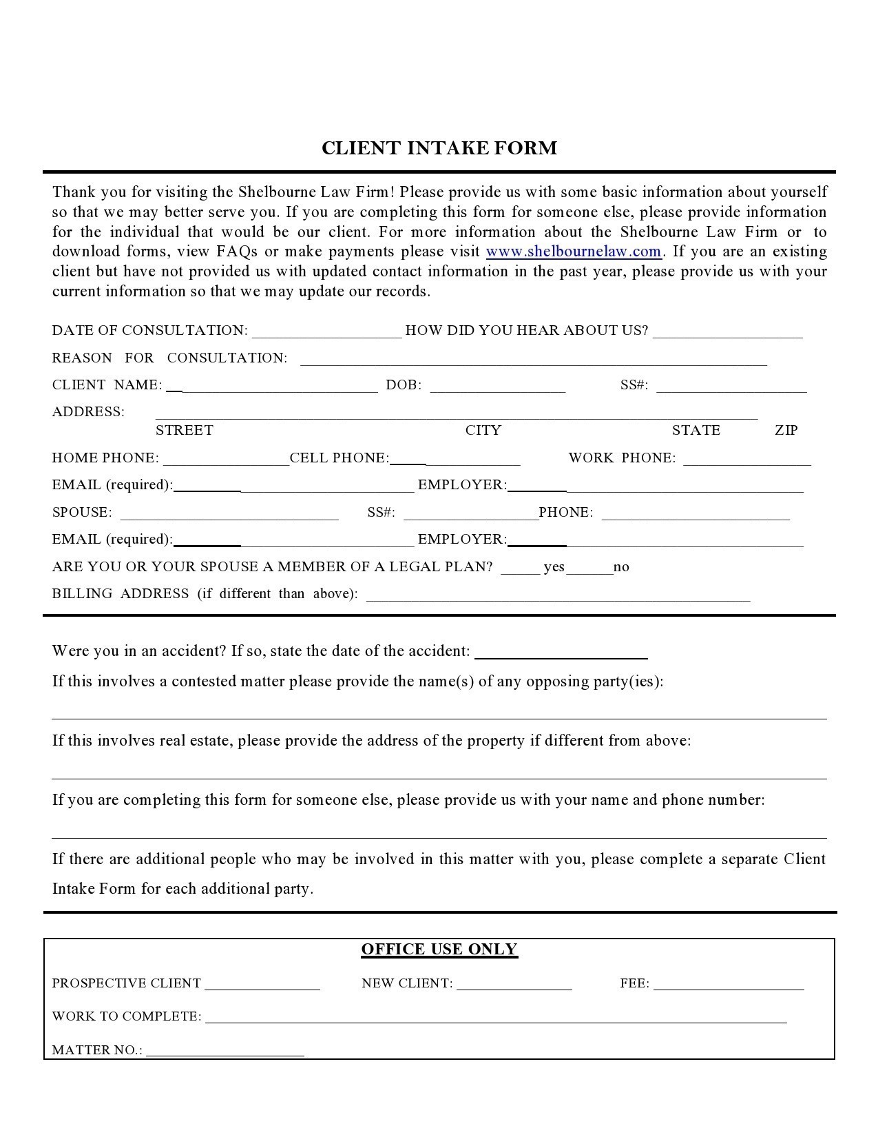 Free client intake form 24