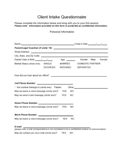56 Printable Client Intake Forms (FREE Templates) ᐅ TemplateLab