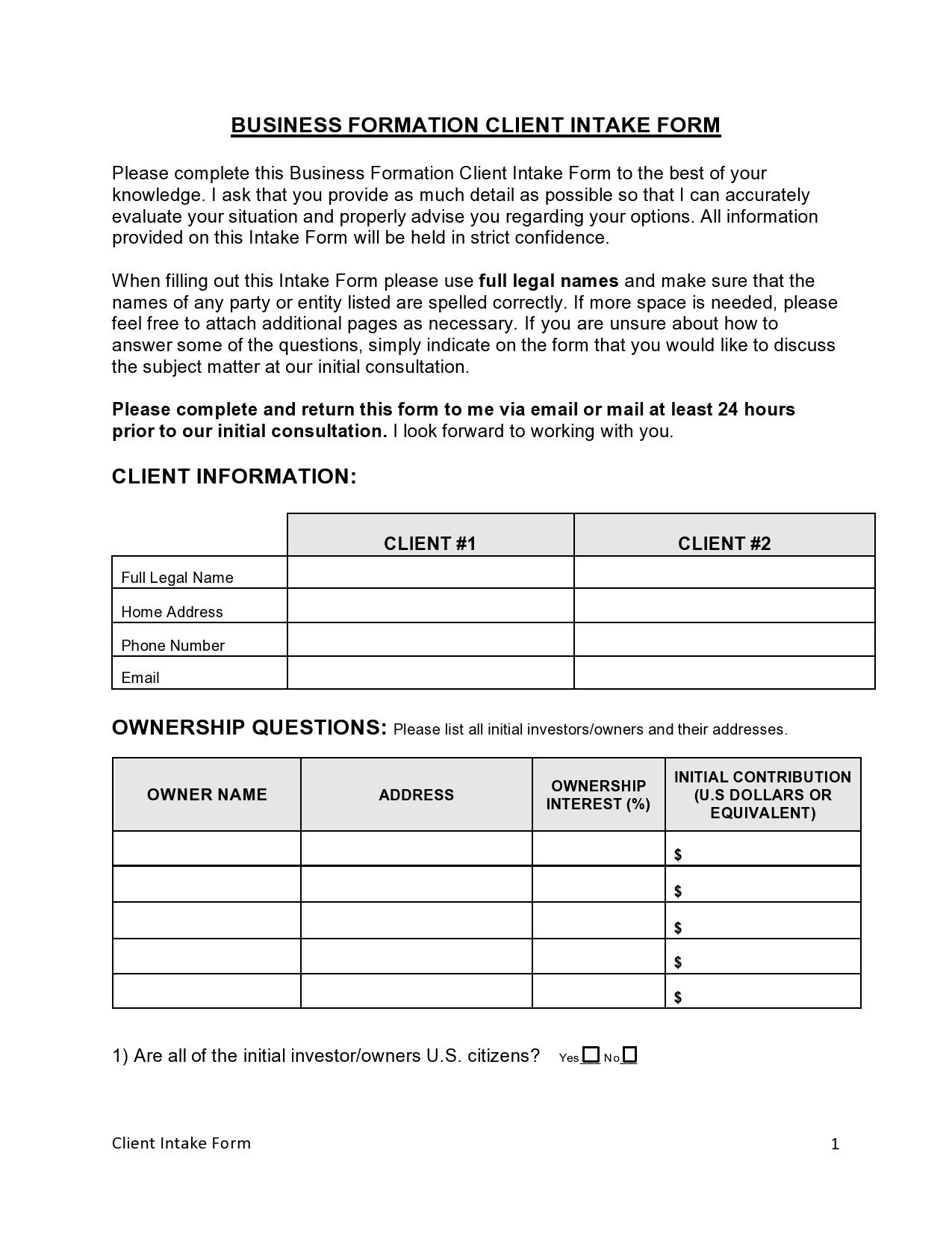 Free client intake form 27