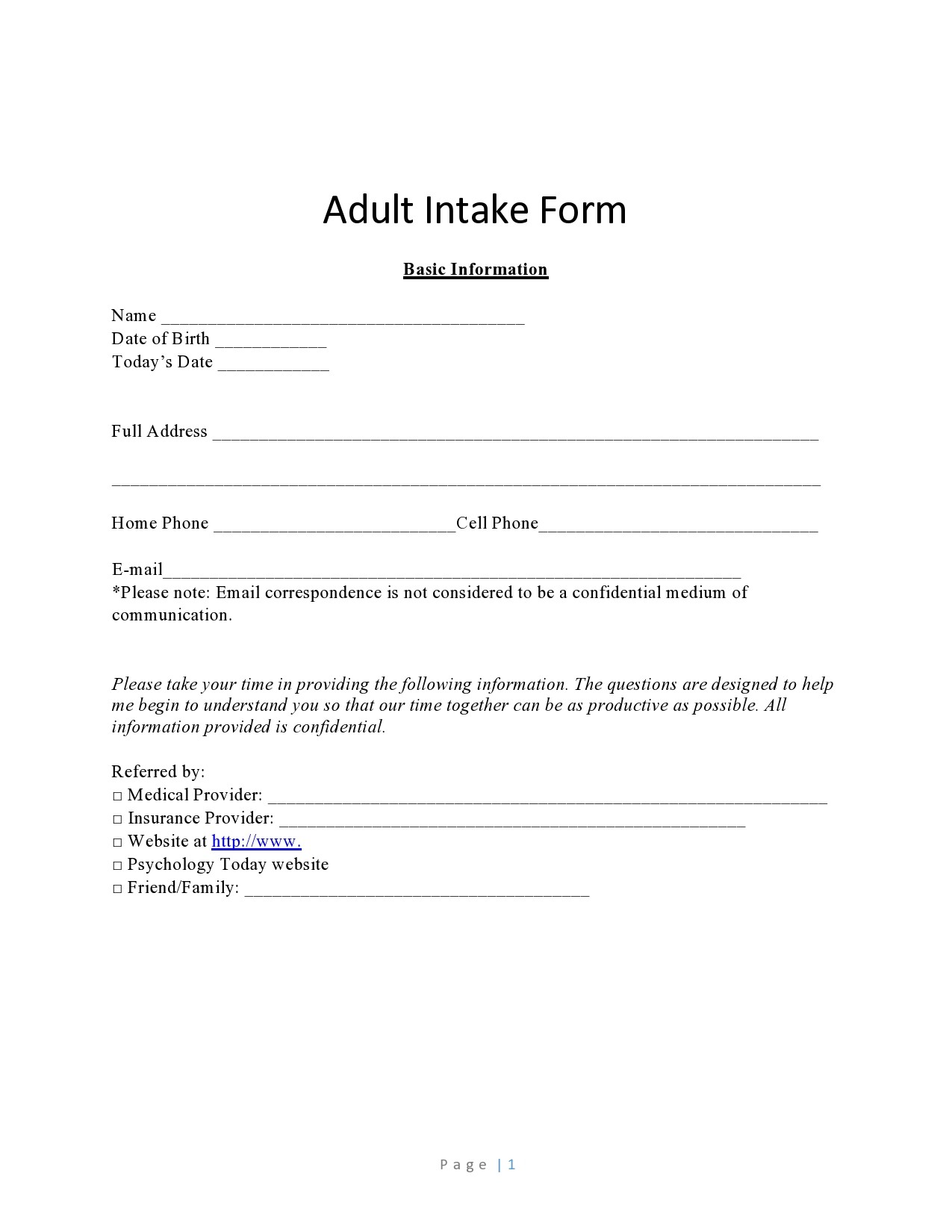 Free client intake form 29
