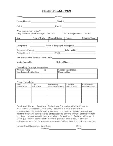 56 Printable Client Intake Forms (FREE Templates) ᐅ TemplateLab