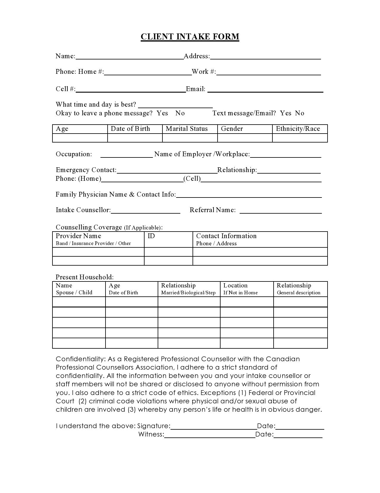 Free client intake form 30