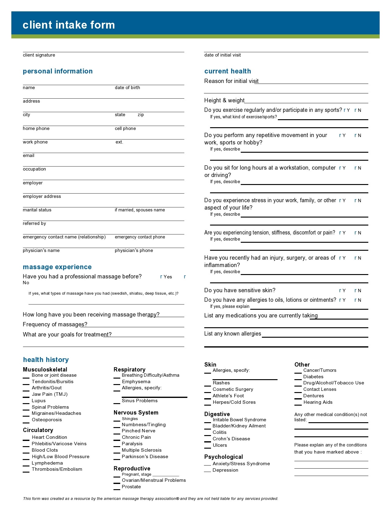 Free client intake form 39