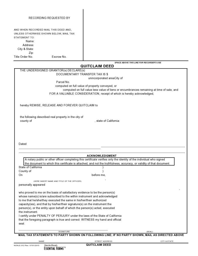 41 Free Quitclaim Deed Forms & Templates ᐅ TemplateLab