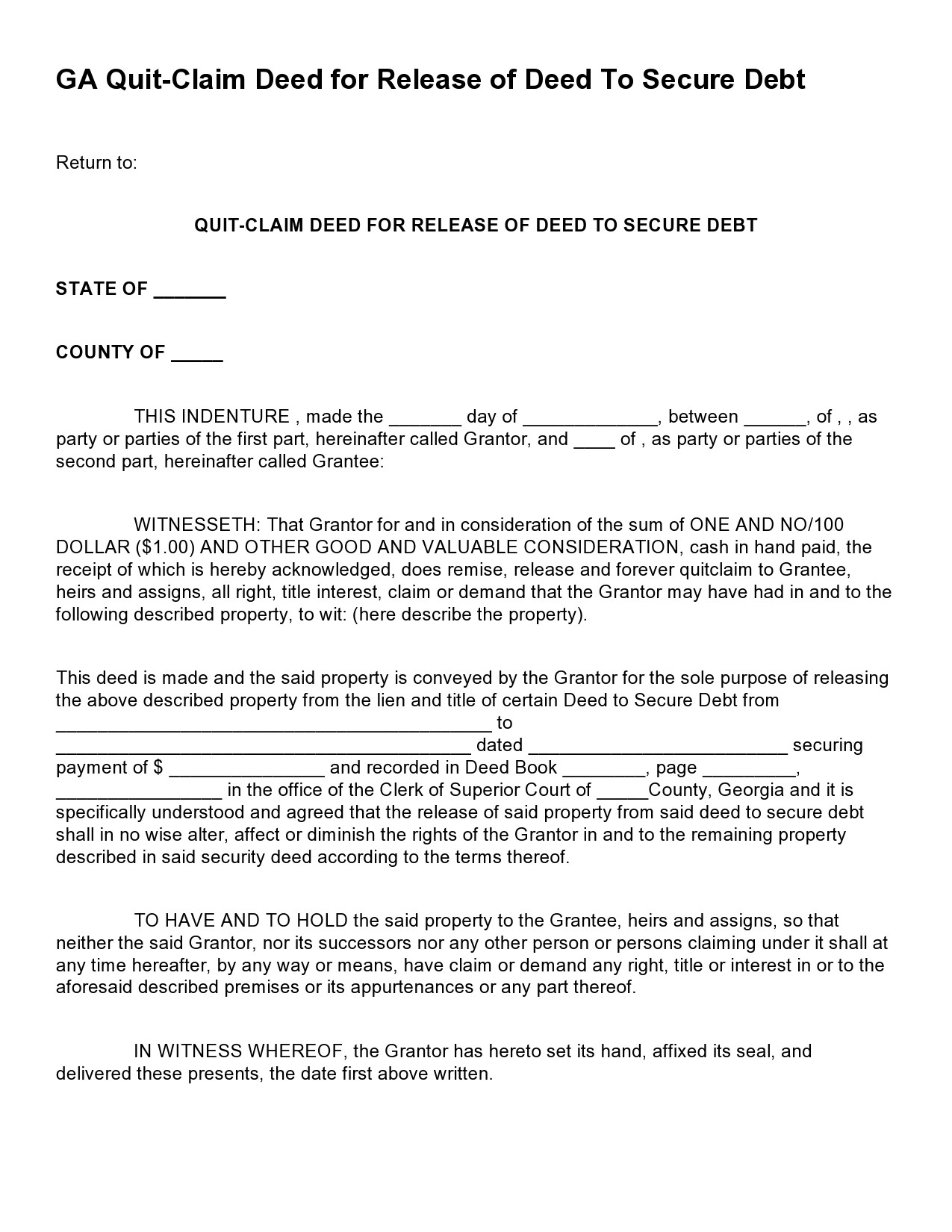 Free quit claim deed form 32