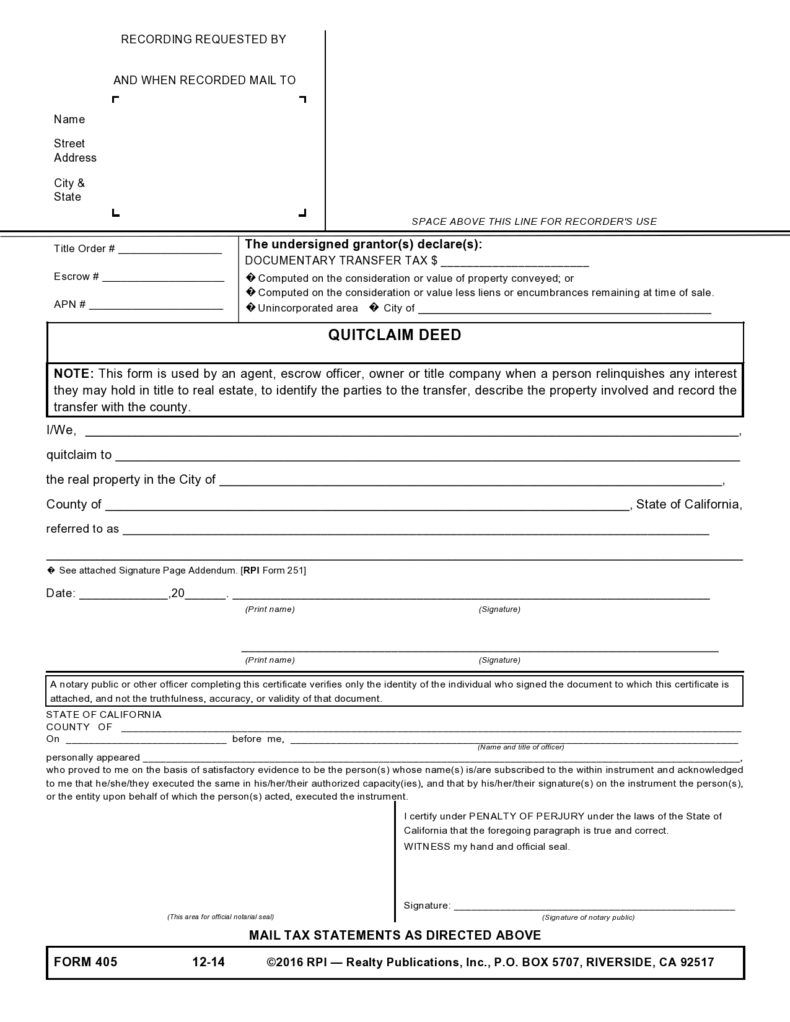 41 Free Quitclaim Deed Forms & Templates ᐅ TemplateLab