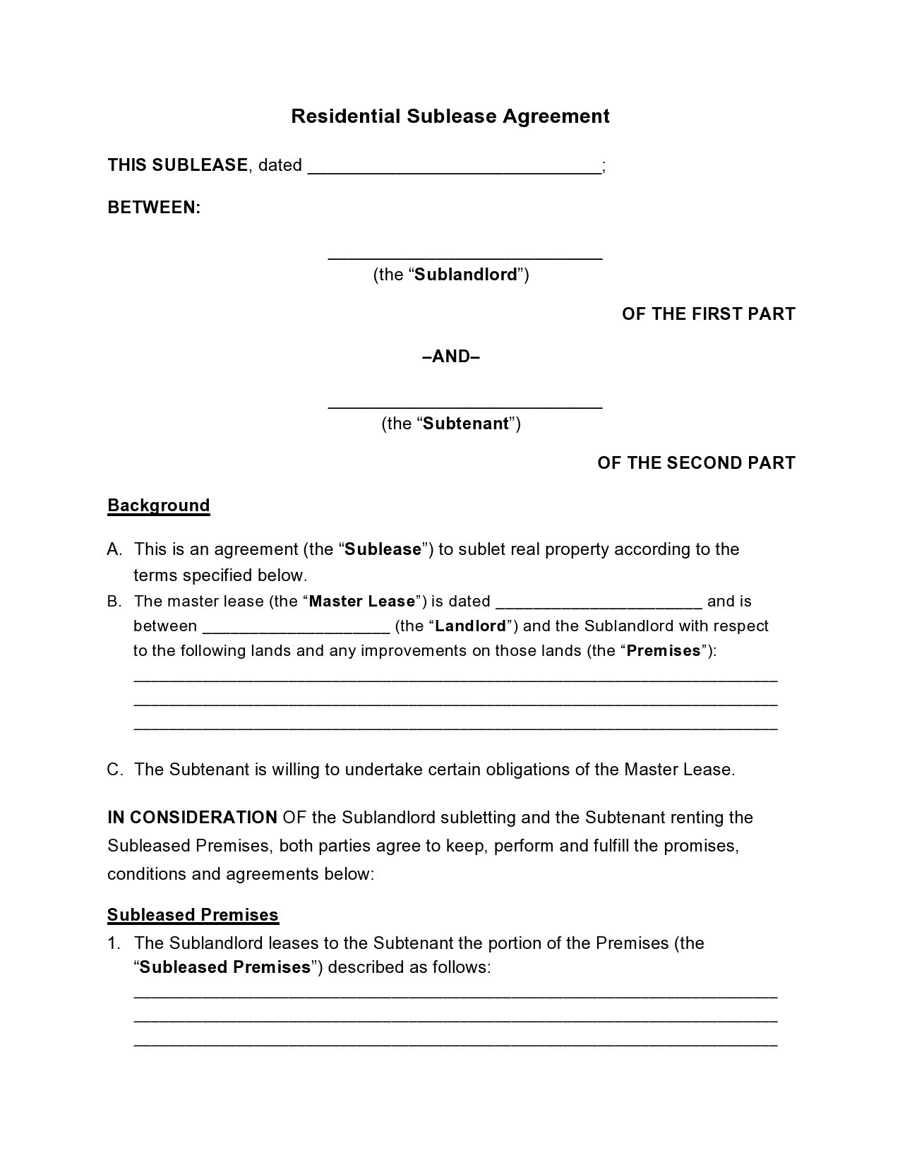 Free residential sublease agreement 02