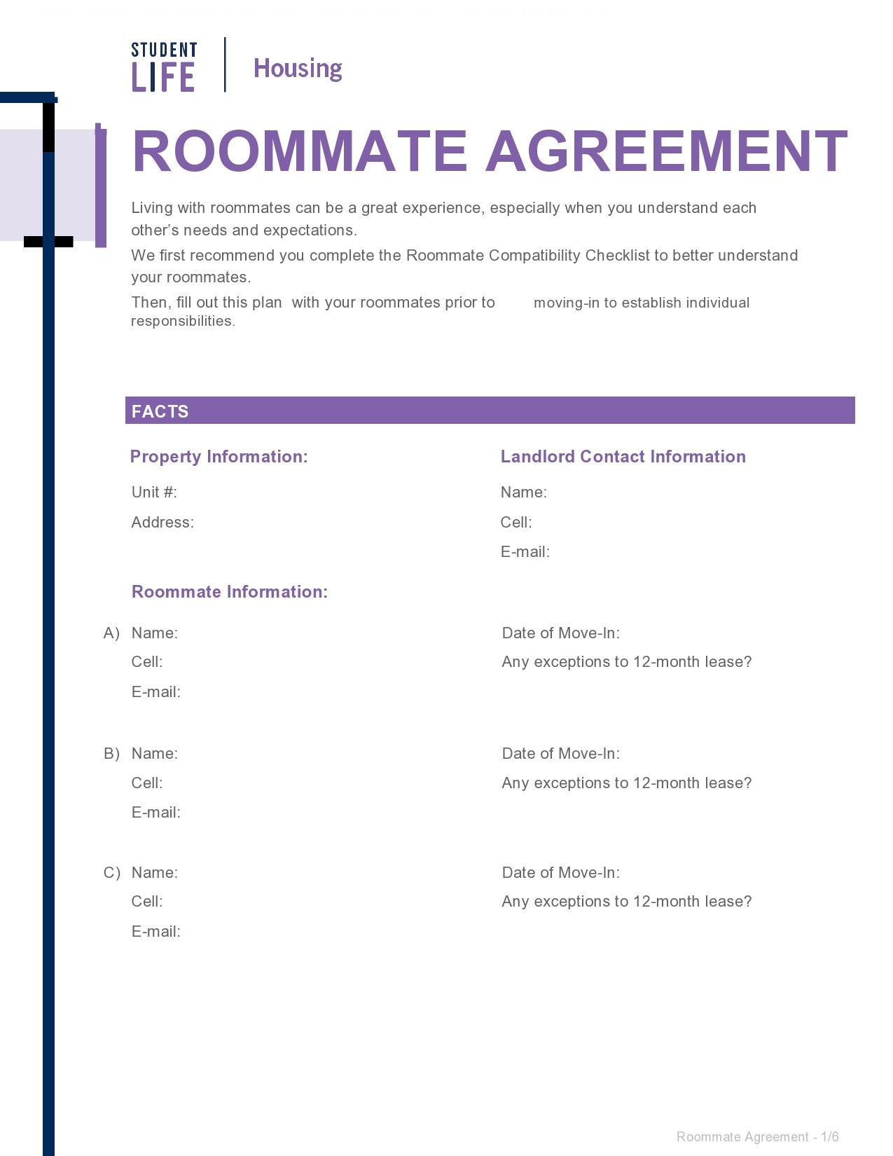 Free roommate agreement template 06