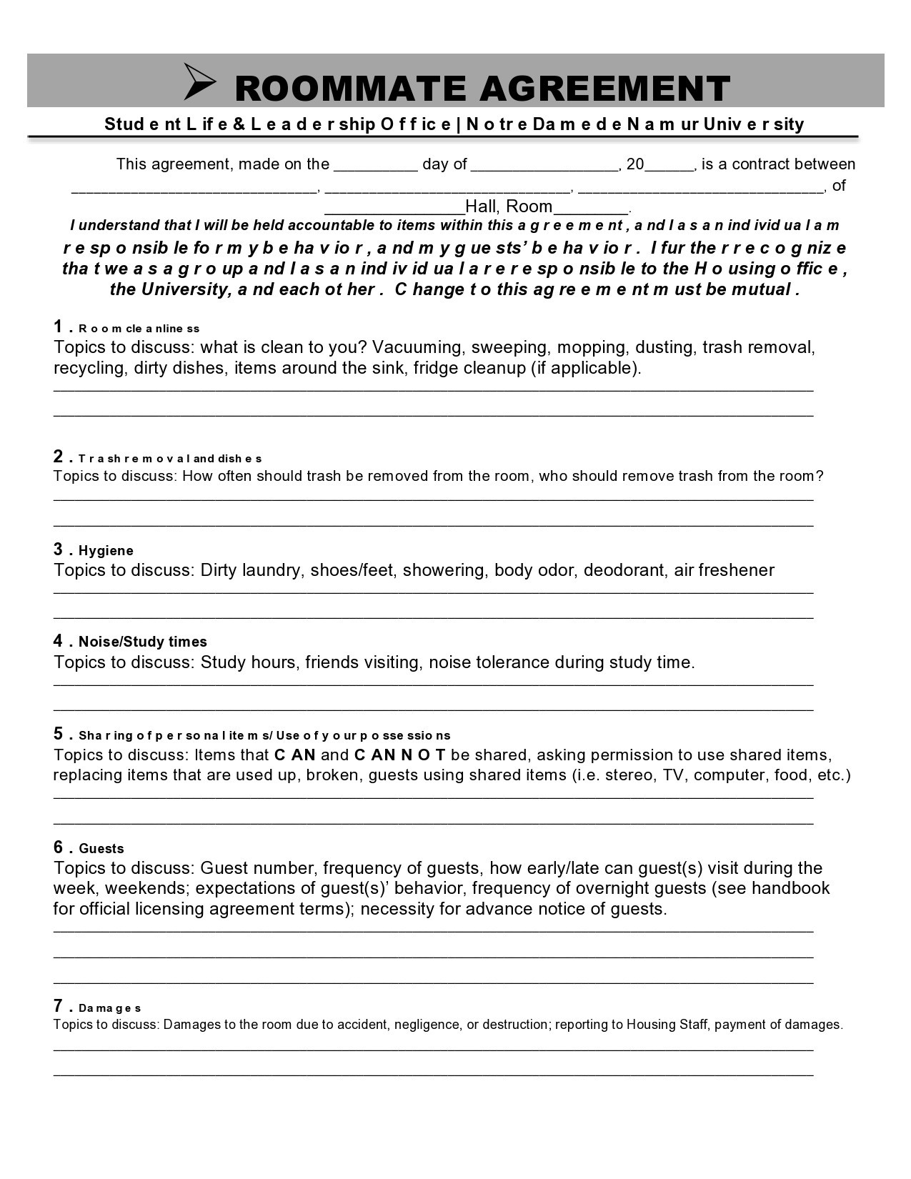 Free roommate agreement template 10