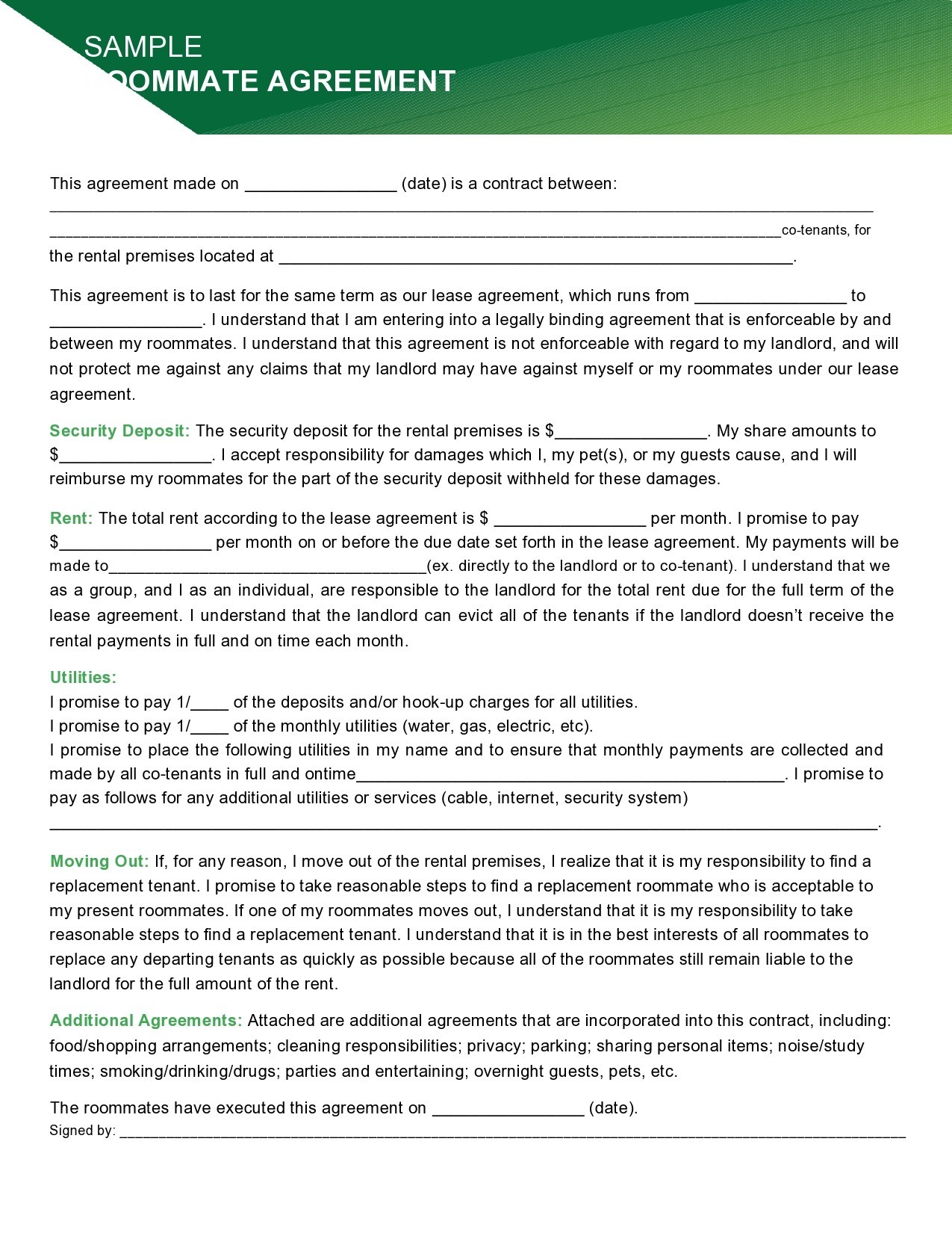 Free roommate agreement template 13