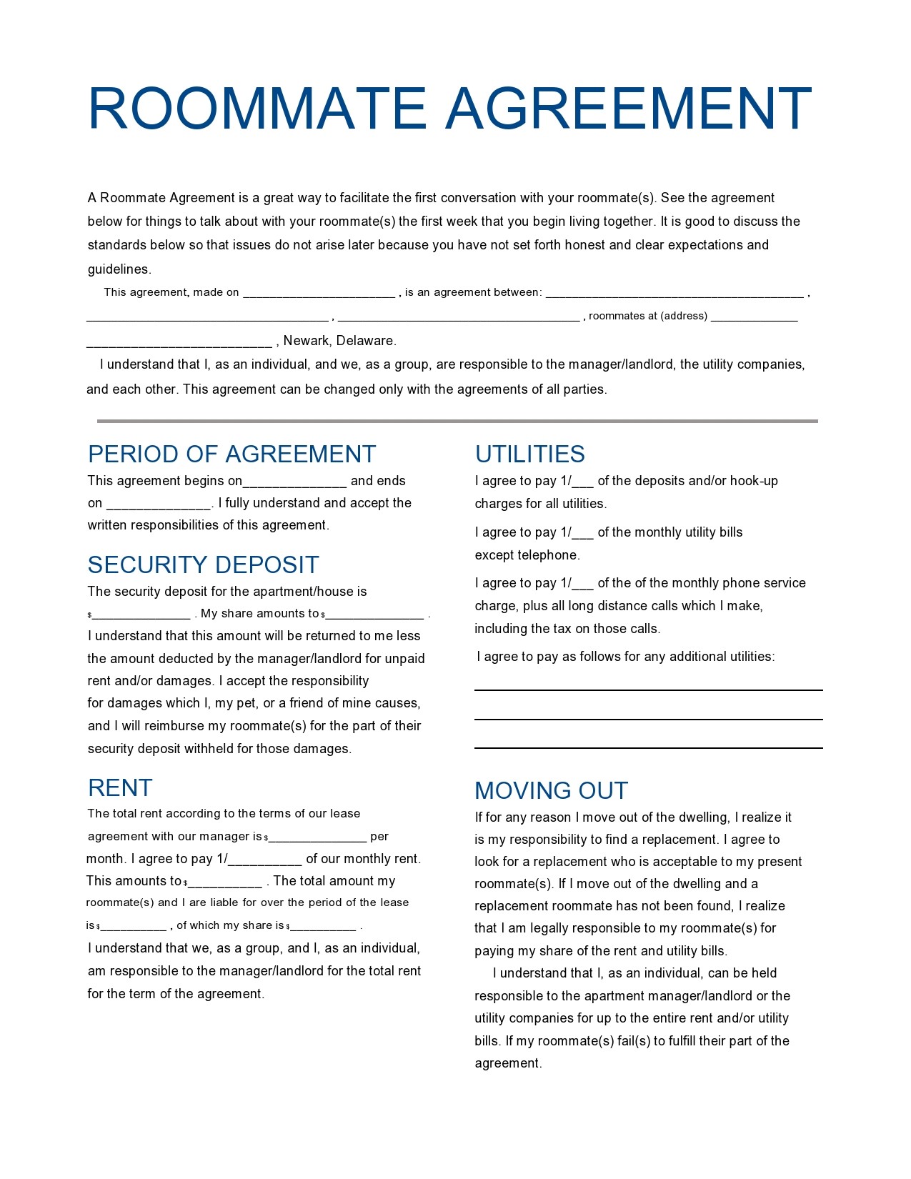 Free roommate agreement template 14