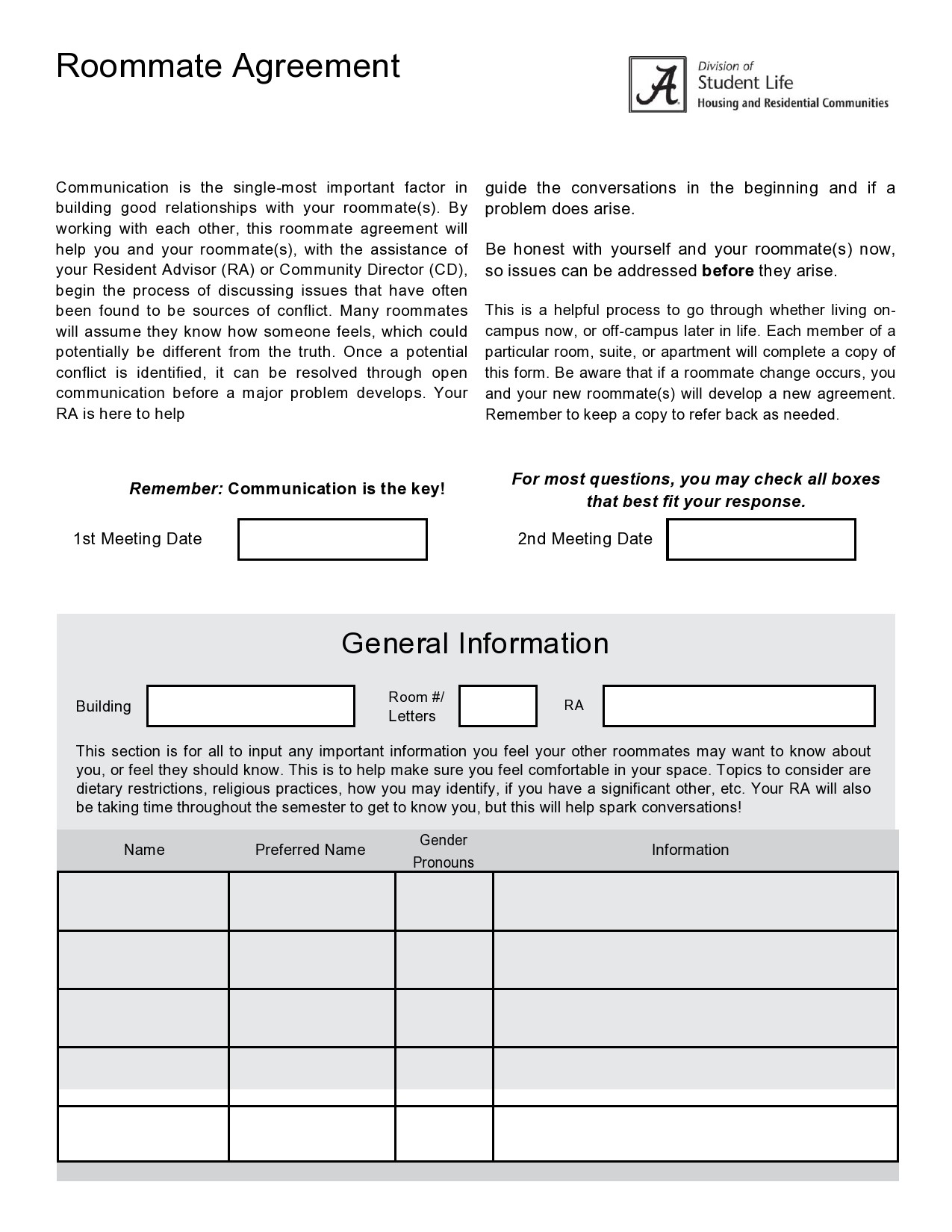 Free roommate agreement template 15
