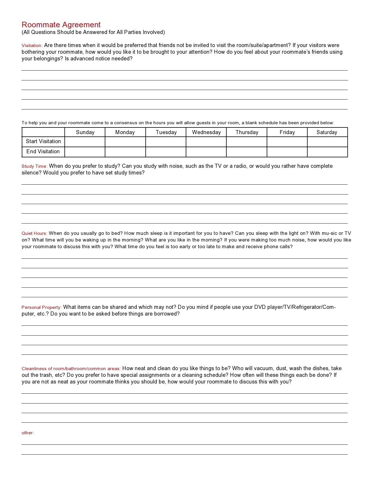 Free roommate agreement template 24