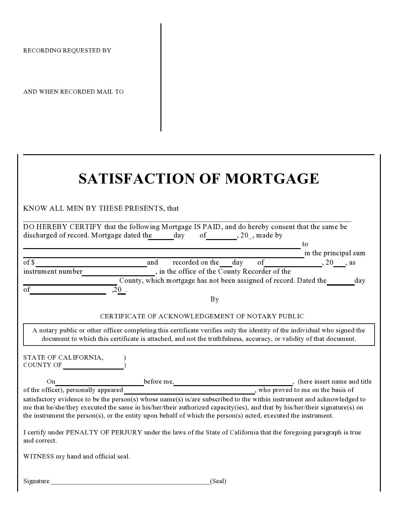 Free satisfaction of mortgage 24