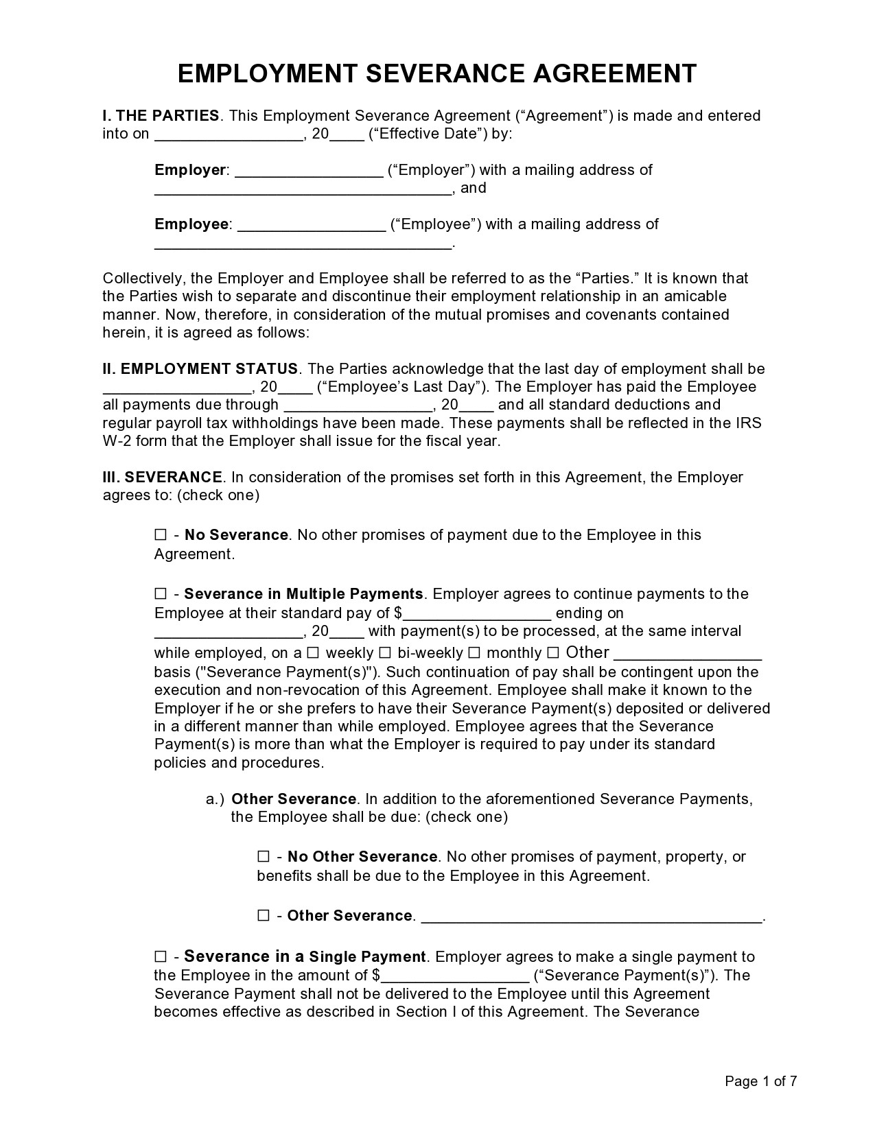 Free severance agreement template 07