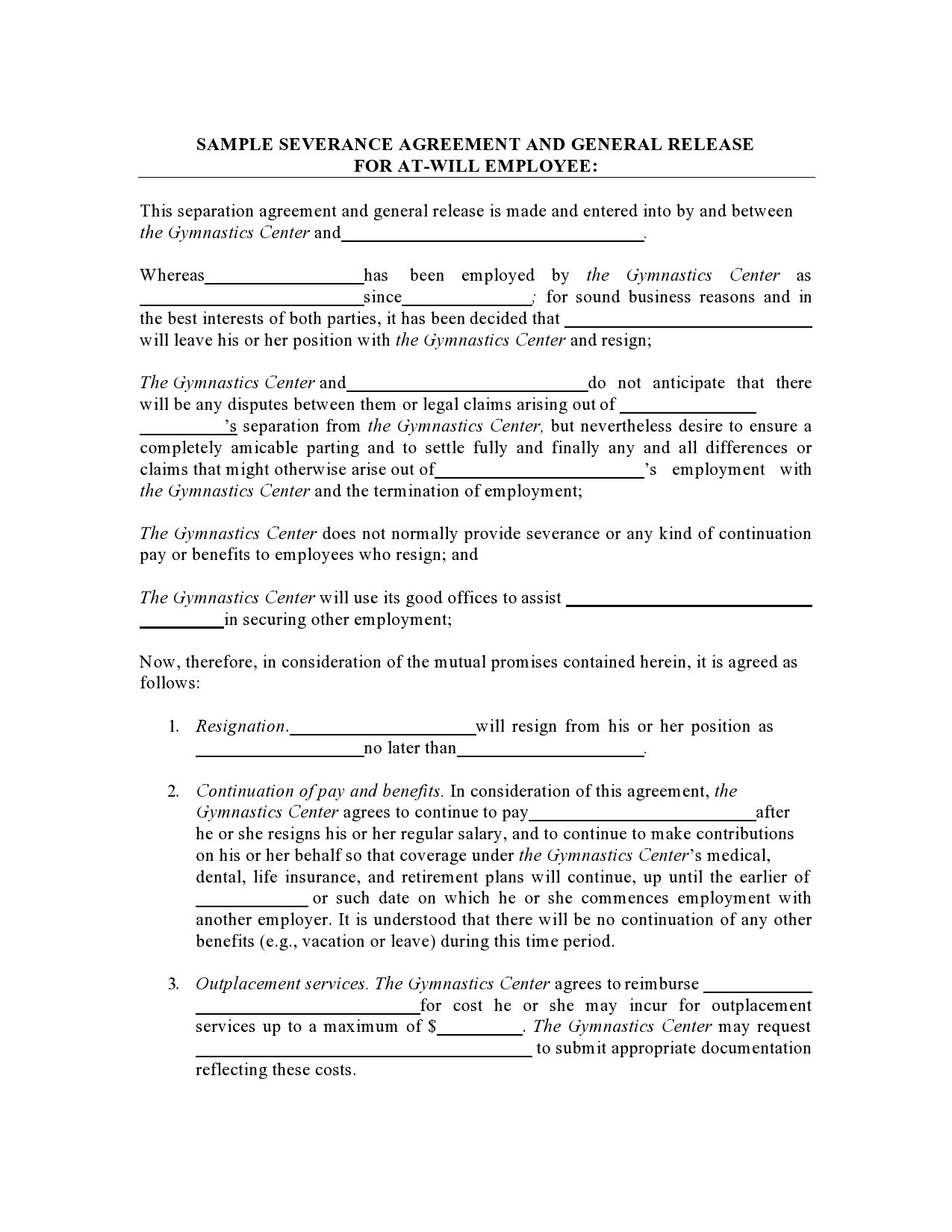 Free severance agreement template 12