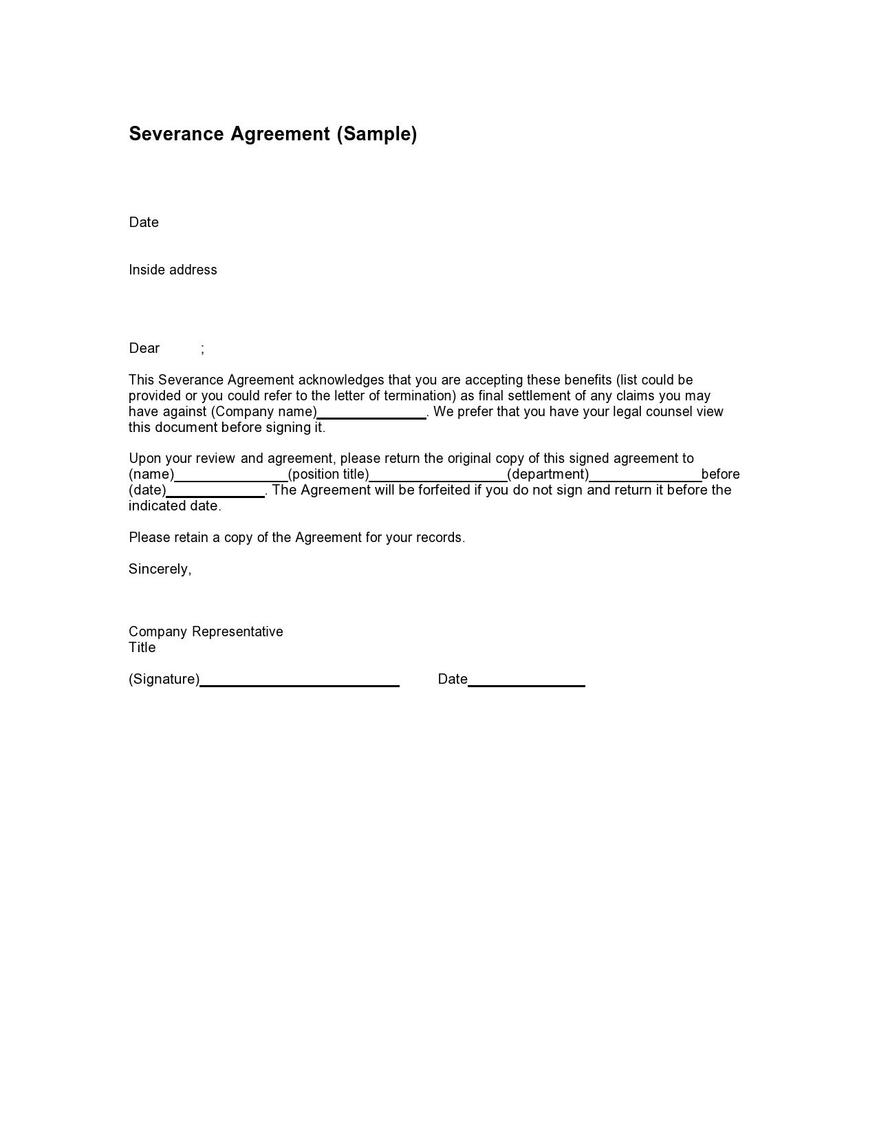 Free severance agreement template 34