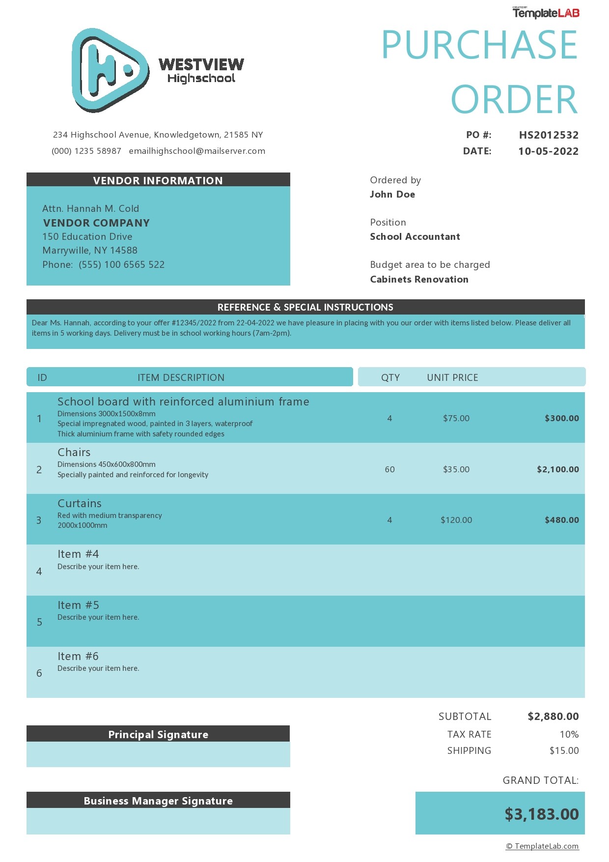 Free School Purchase Order Template