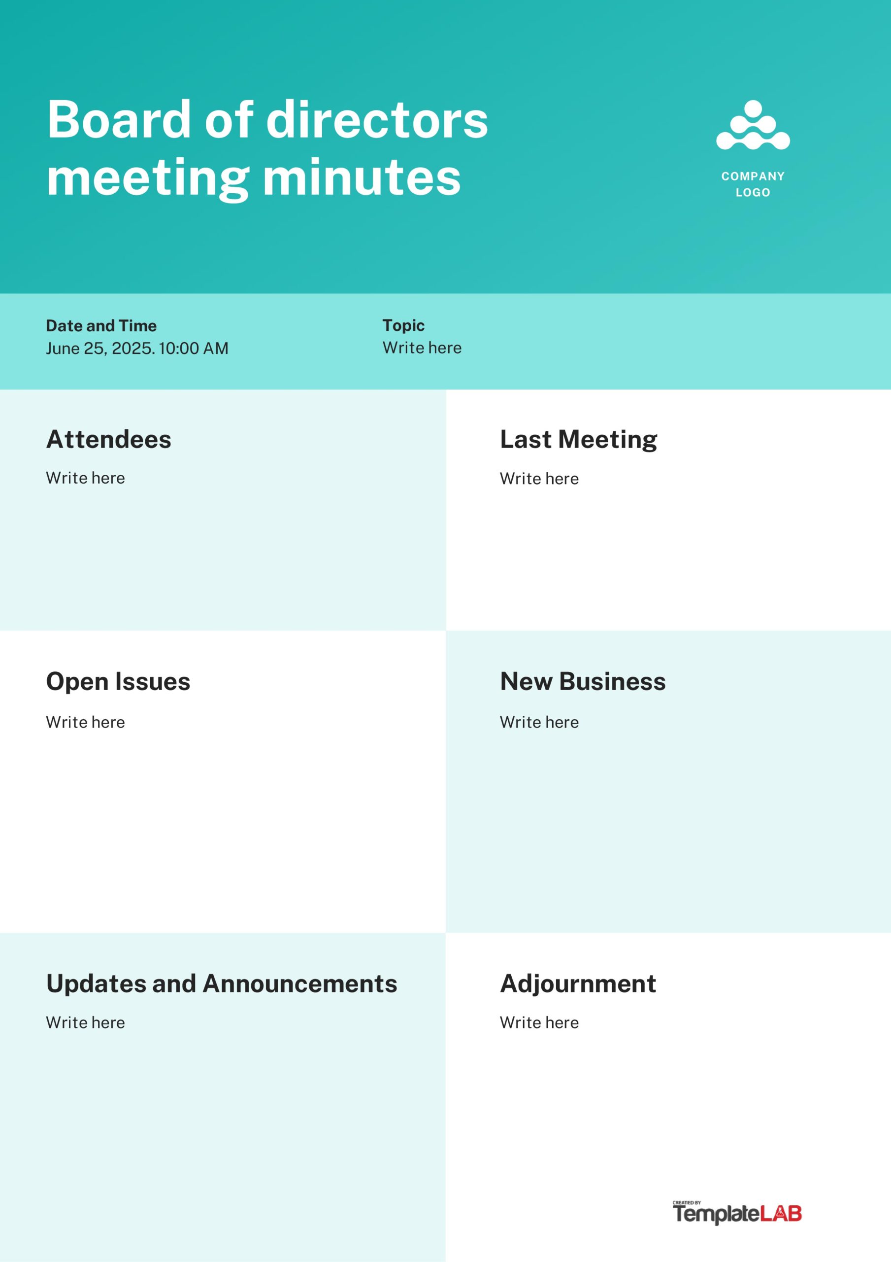 Free Board Of Directors Meeting Minutes Template