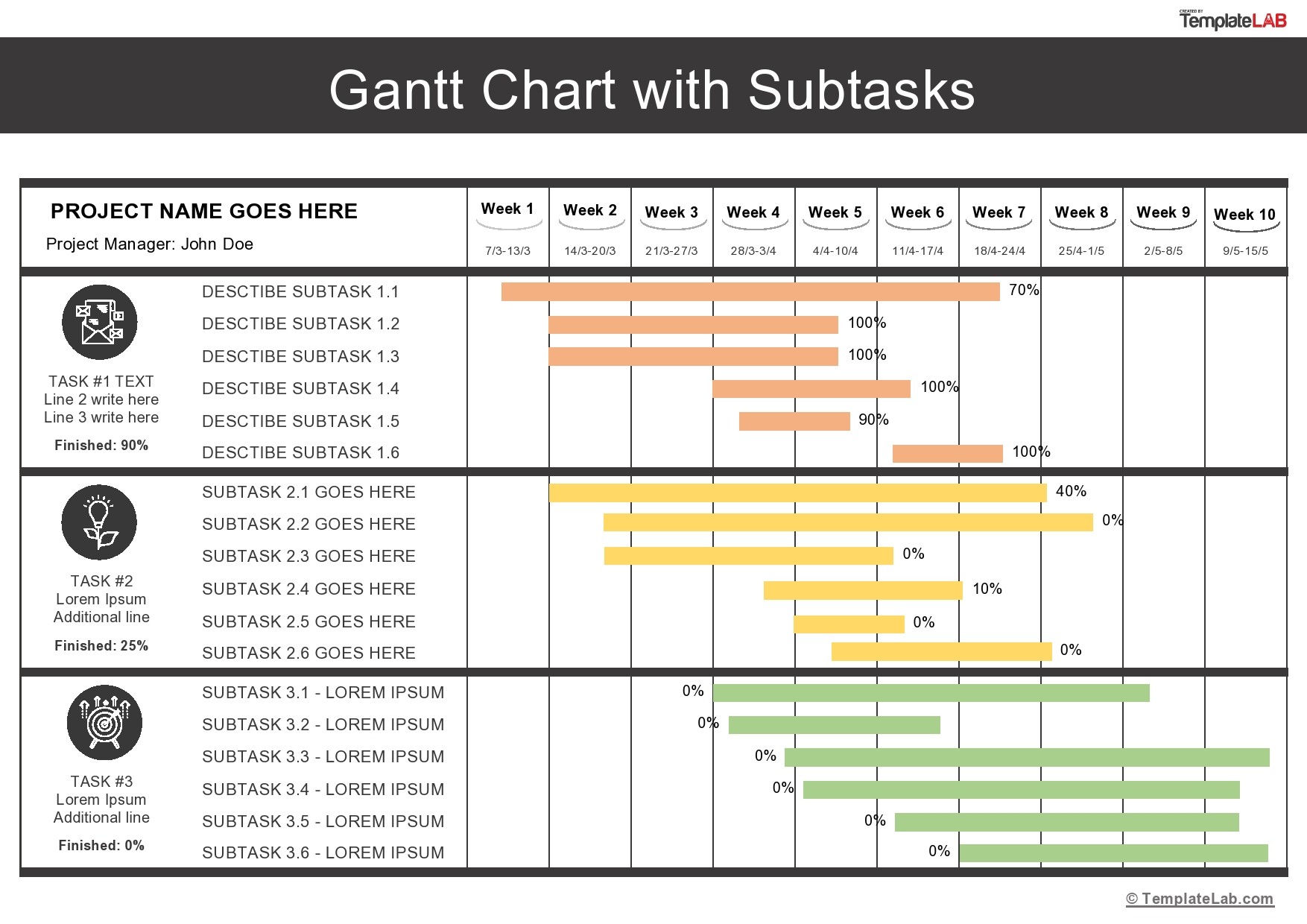 Free Gantt Chart Template with Subtasks