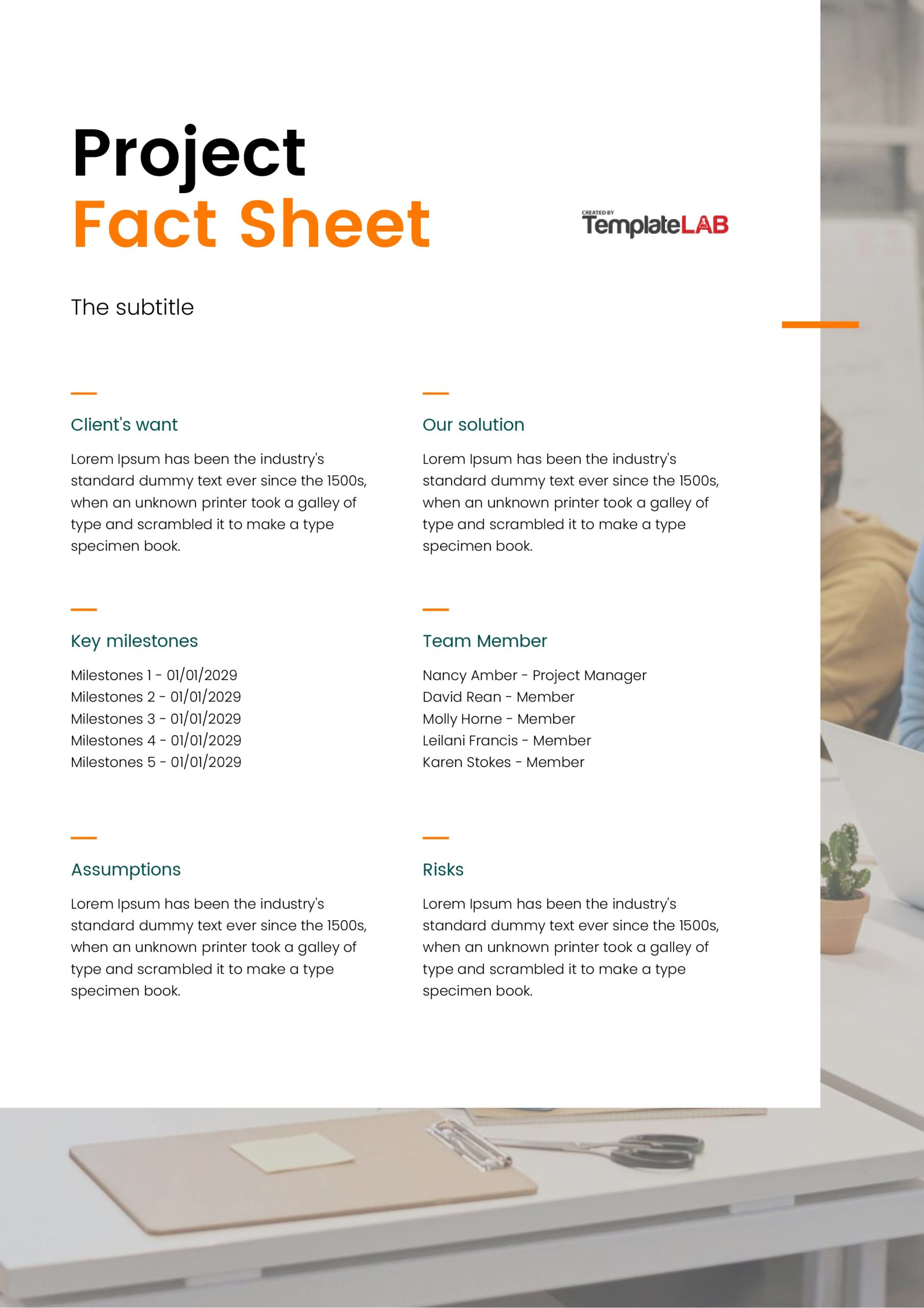 Free Project Fact Sheet Template